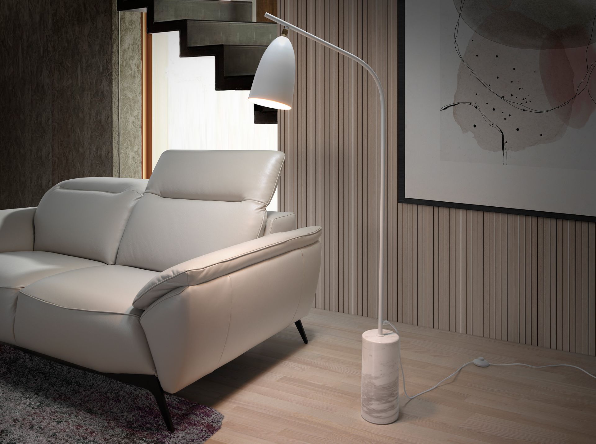 Marble and white steel floor lamp