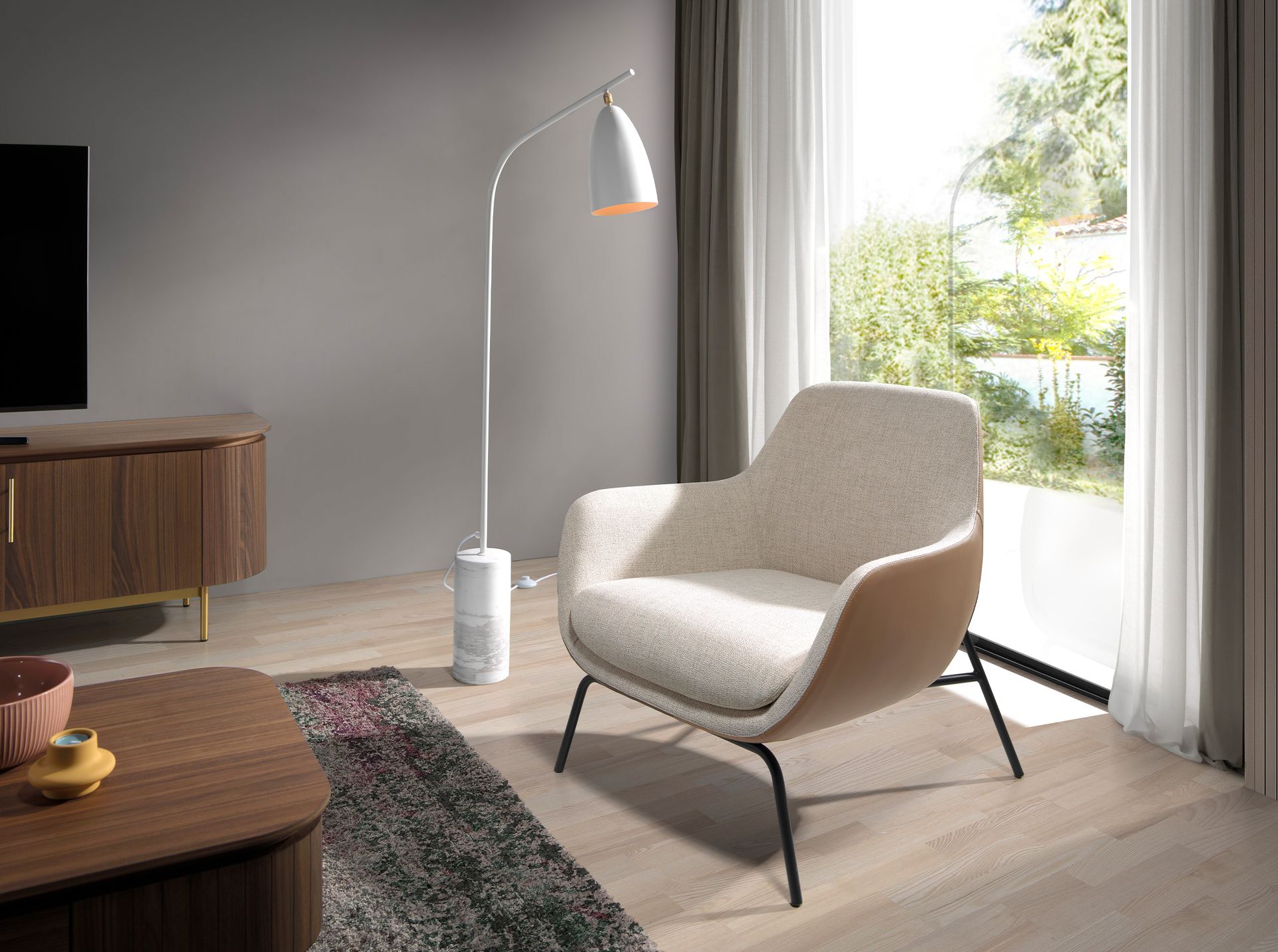 Marble and white steel floor lamp