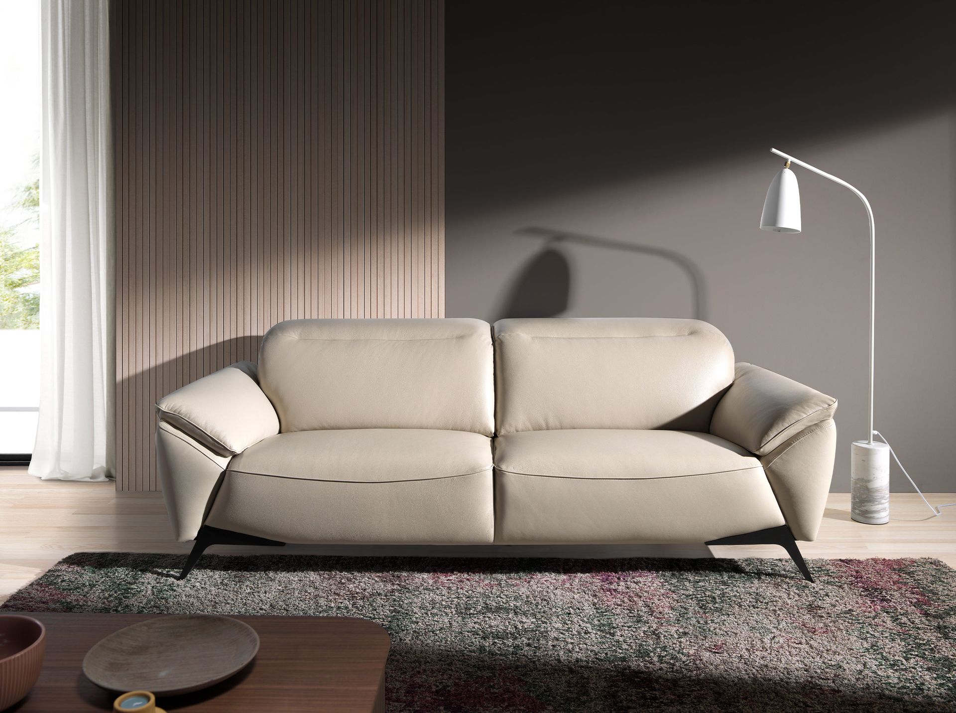 Marble and white steel floor lamp