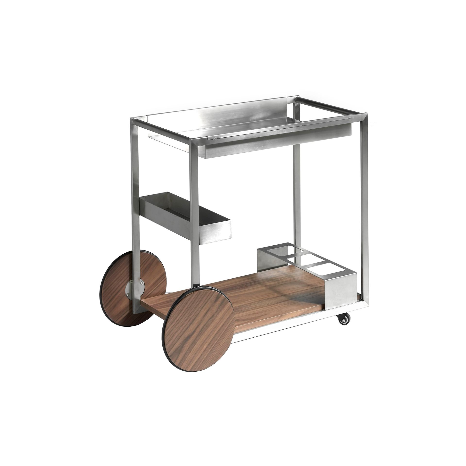Minibar trolley steel and walnut