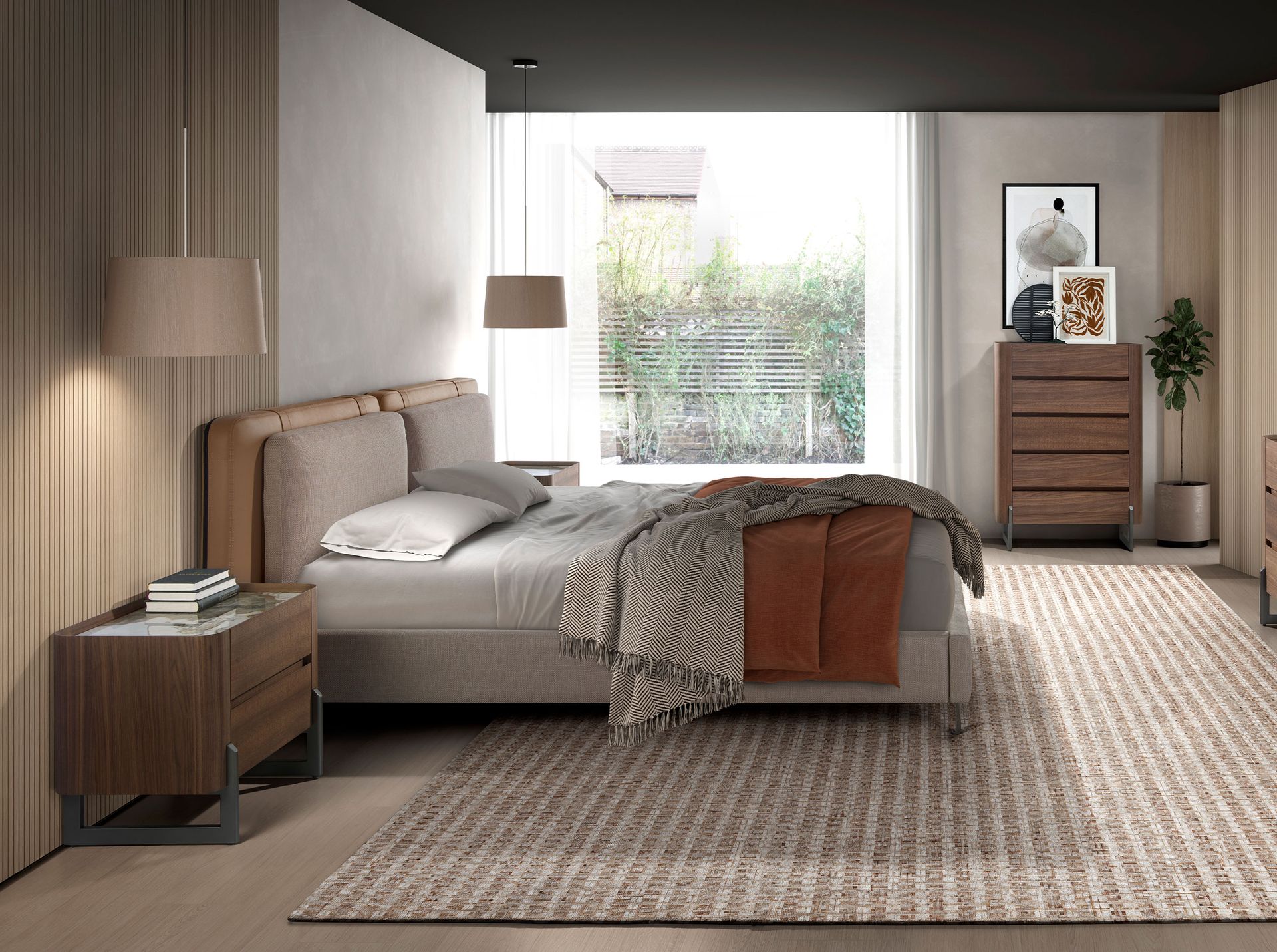 Mink leatherette and grey fabric bed