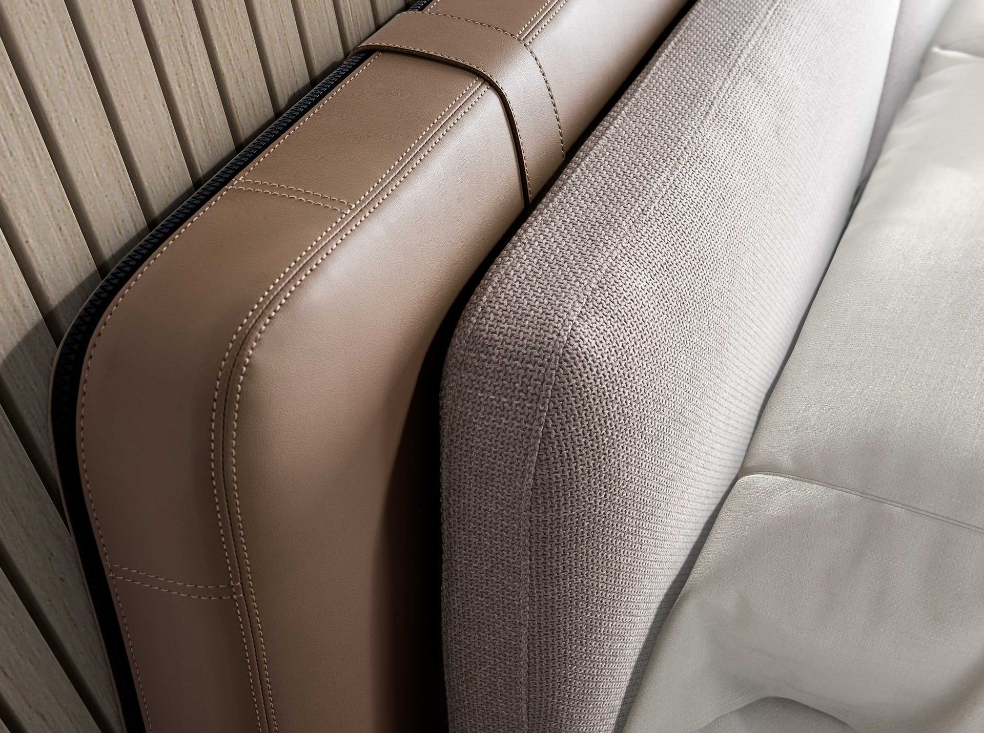 Mink leatherette and grey fabric bed