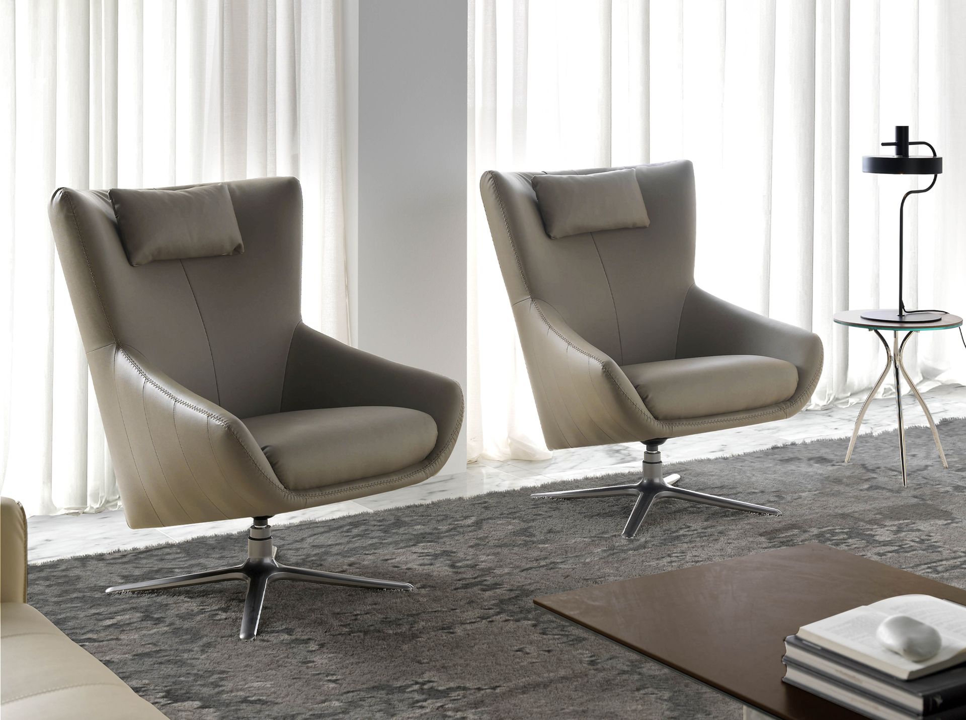 Mink leatherette swivel armchair