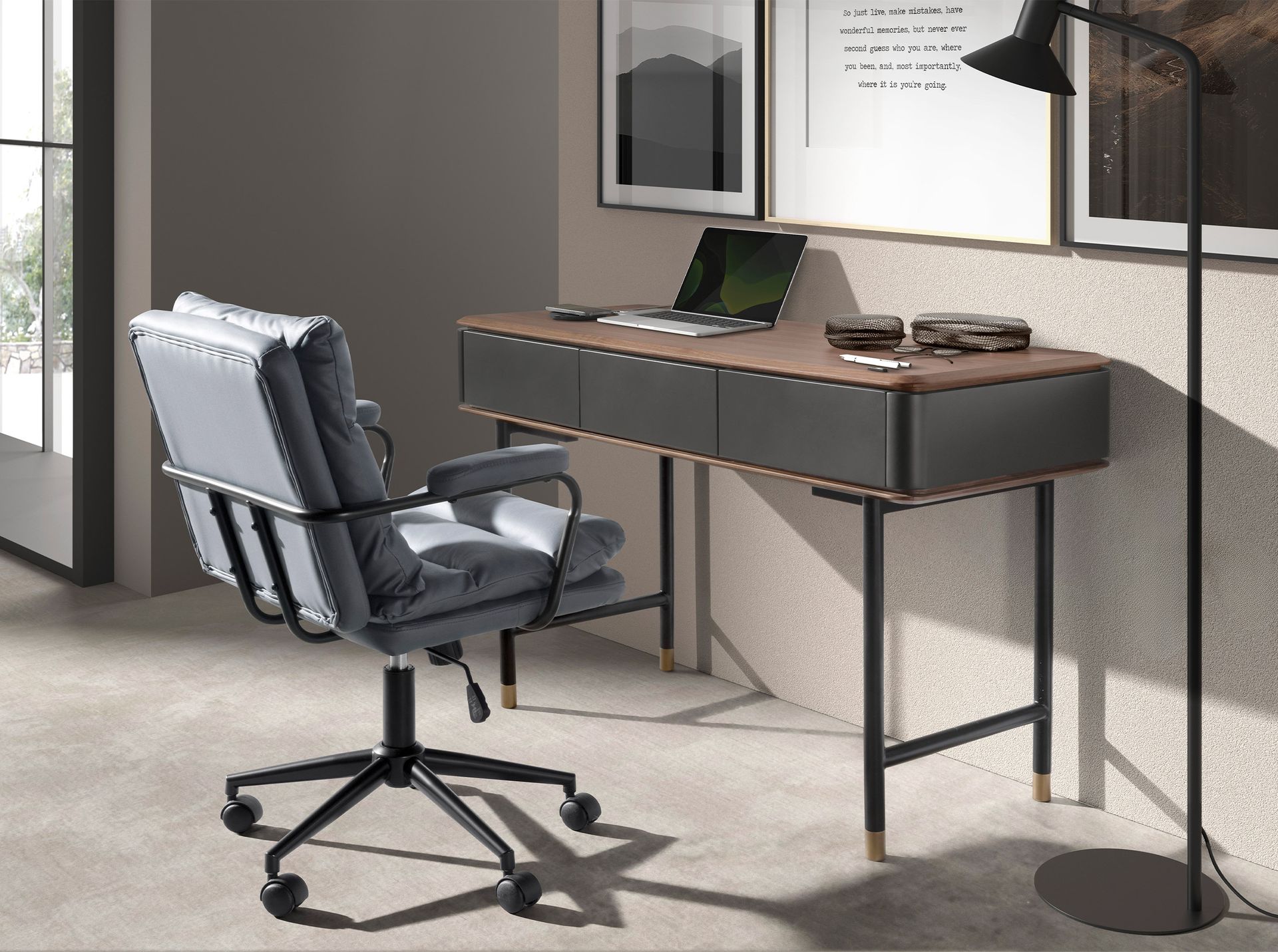 Office swivel chair grey fabric