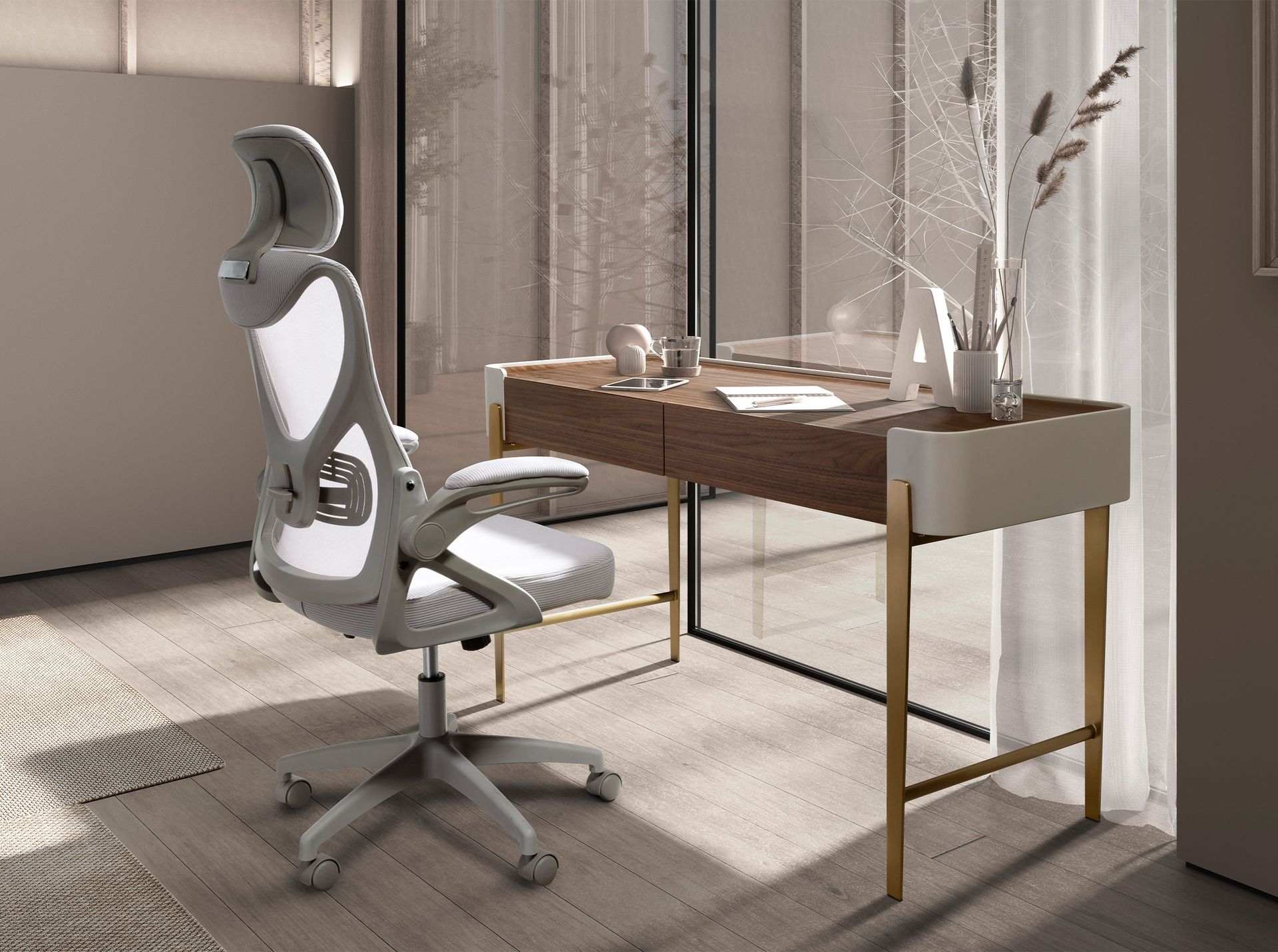 Office swivel chair grey fabric