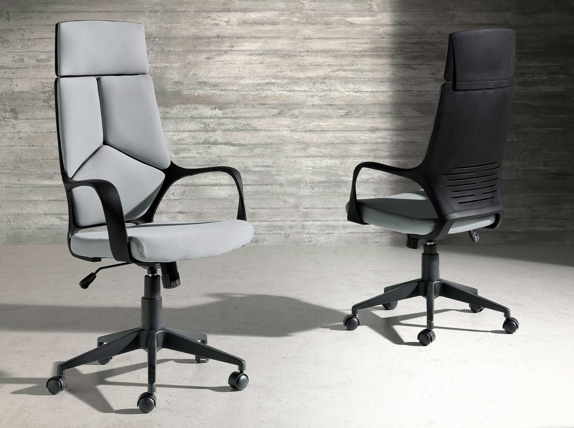 Office swivel chair light grey fabric and black pvc