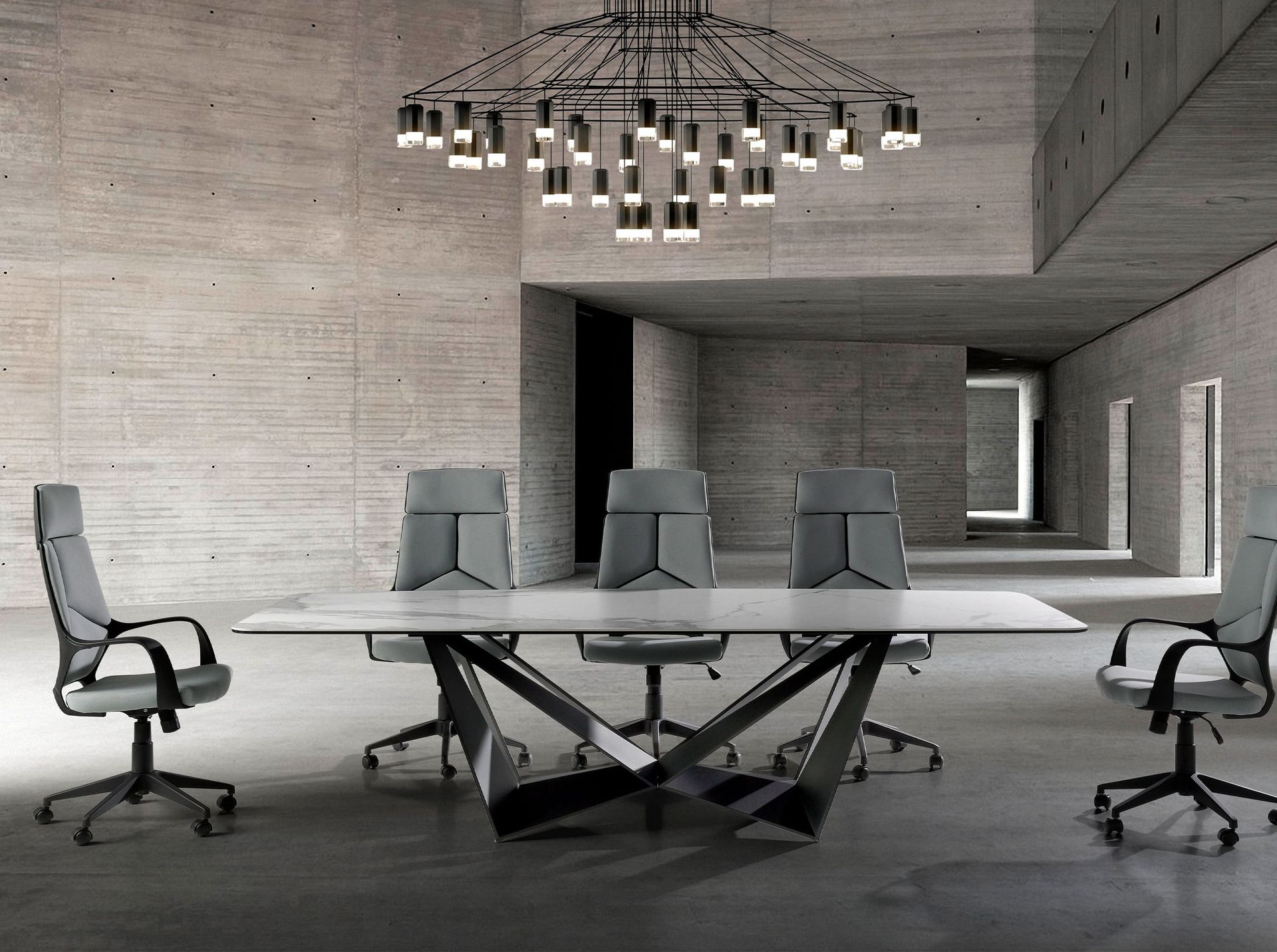 Office swivel chair light grey fabric and black pvc