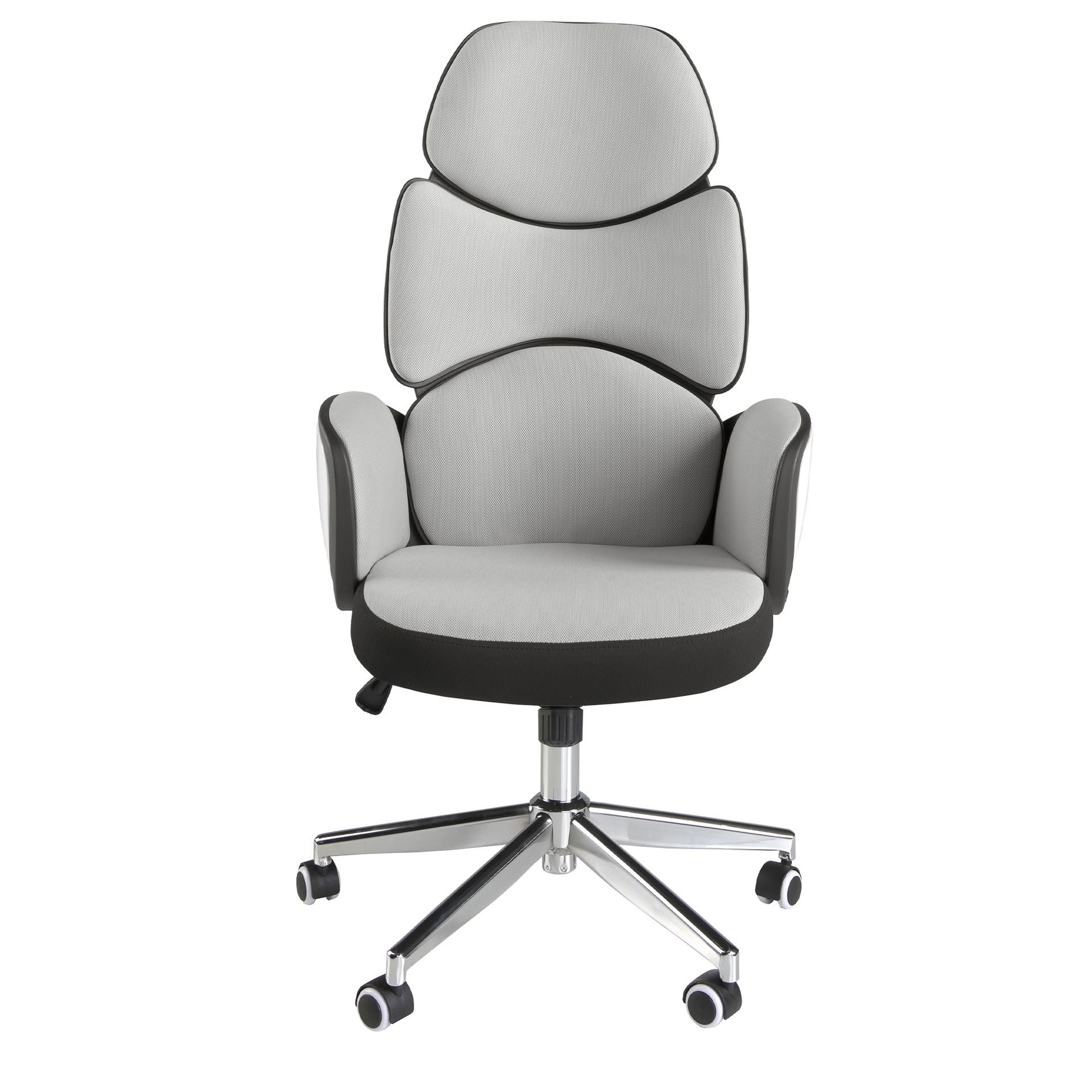 Office swivel chair light grey fabric and glossy white pvc