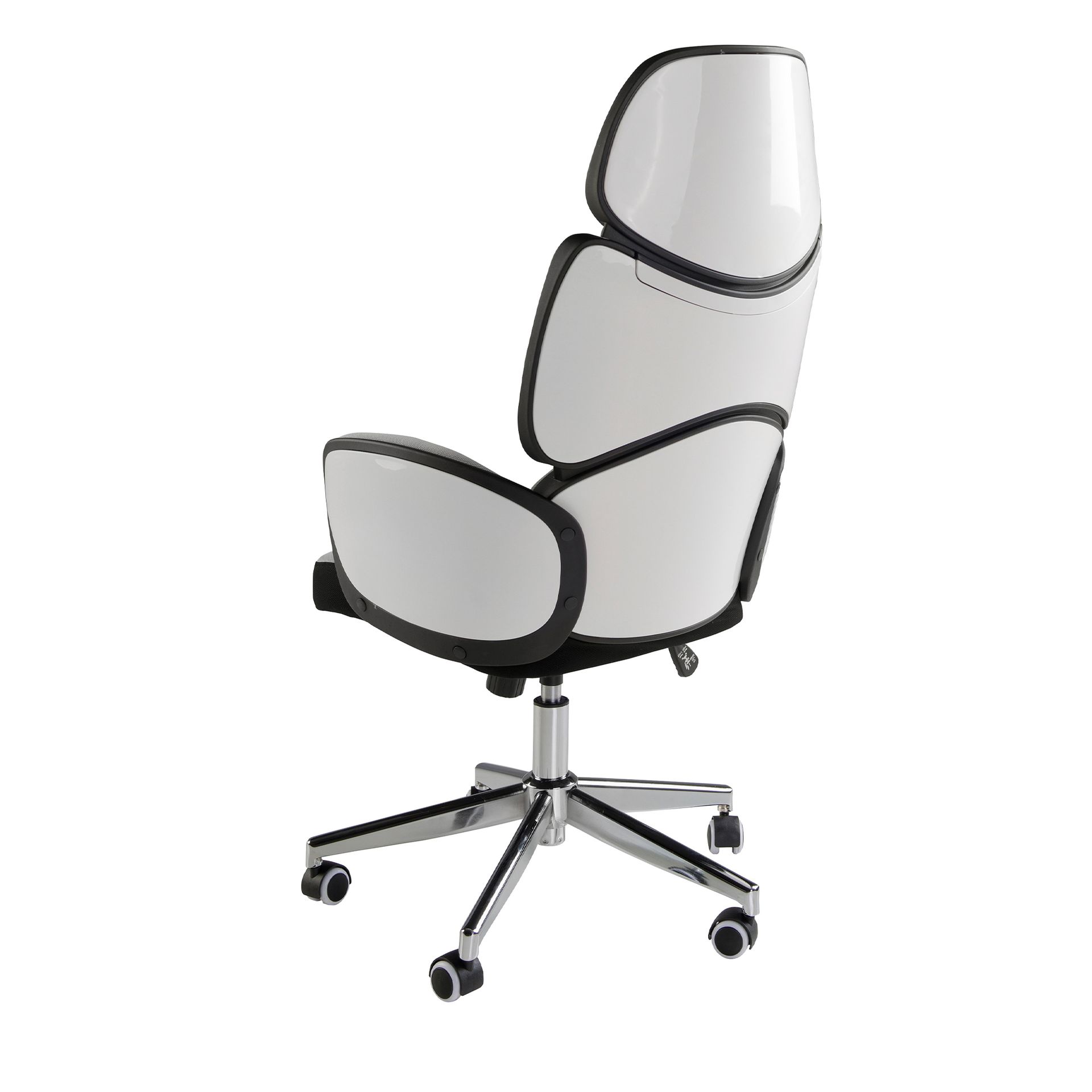 Office swivel chair light grey fabric and glossy white pvc