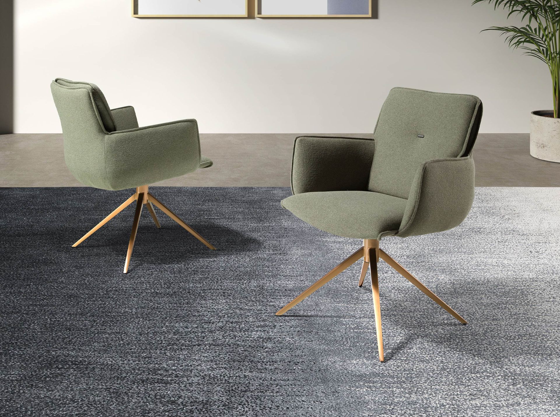 Olive green fabric swivel chair