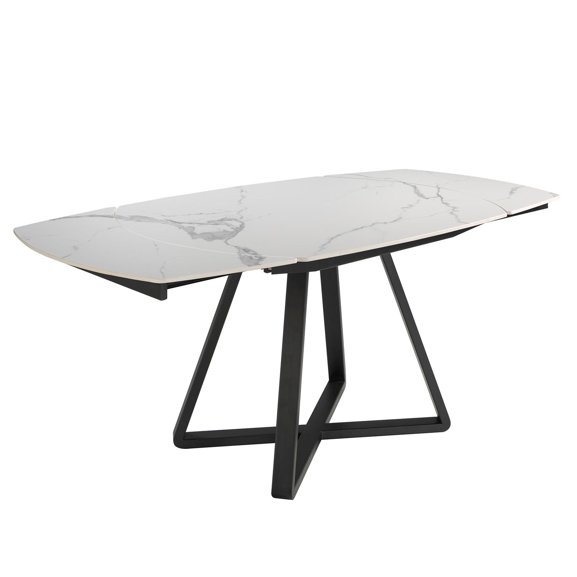 Oval Barrel porcelain marble and black steel extending dining table