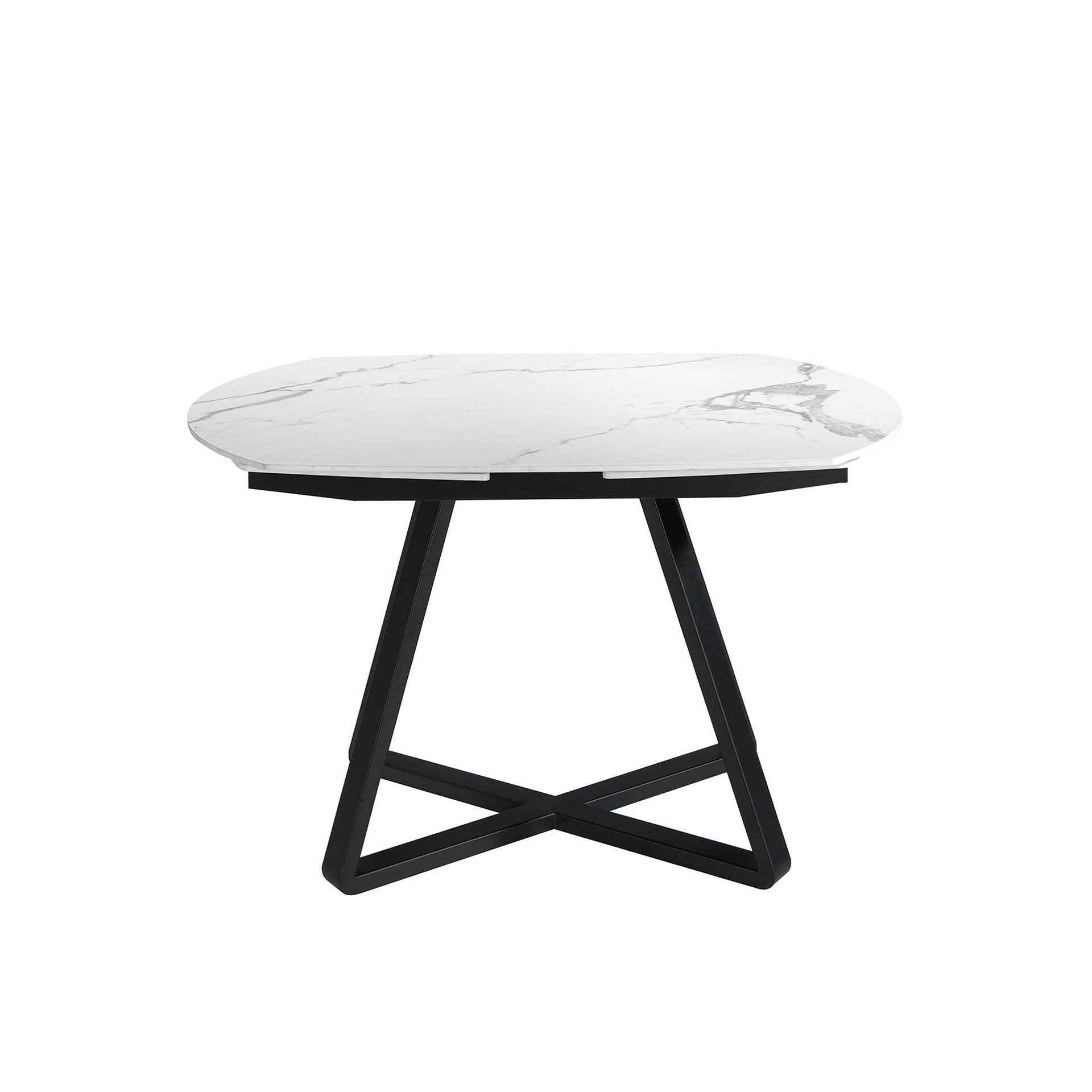 Oval Barrel porcelain marble and black steel extending dining table