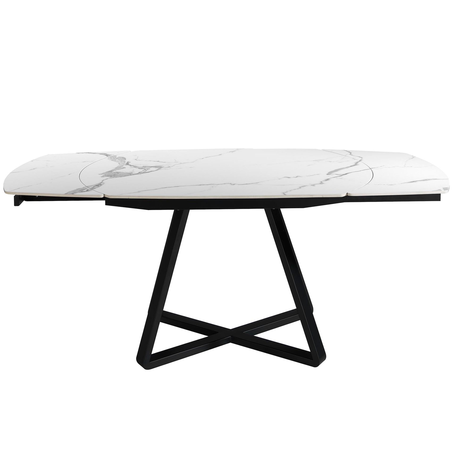 Oval Barrel porcelain marble and black steel extending dining table