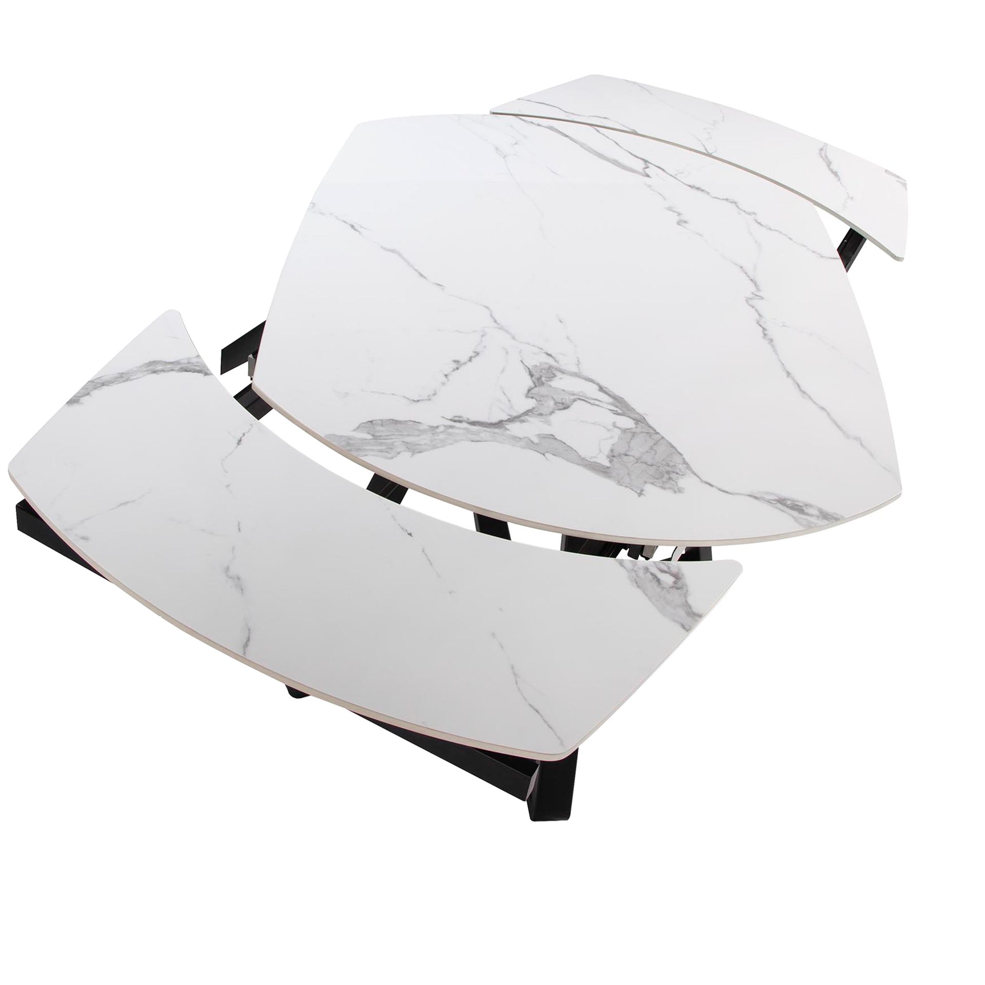 Oval Barrel porcelain marble and black steel extending dining table