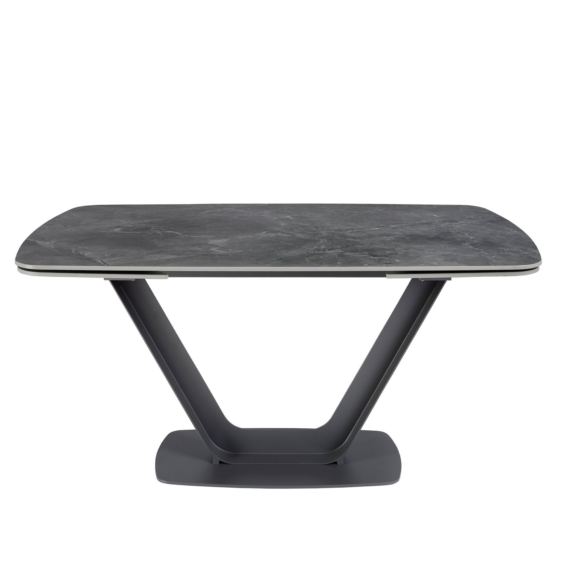 Oval Barrel porcelain marble and black steel extending dining table