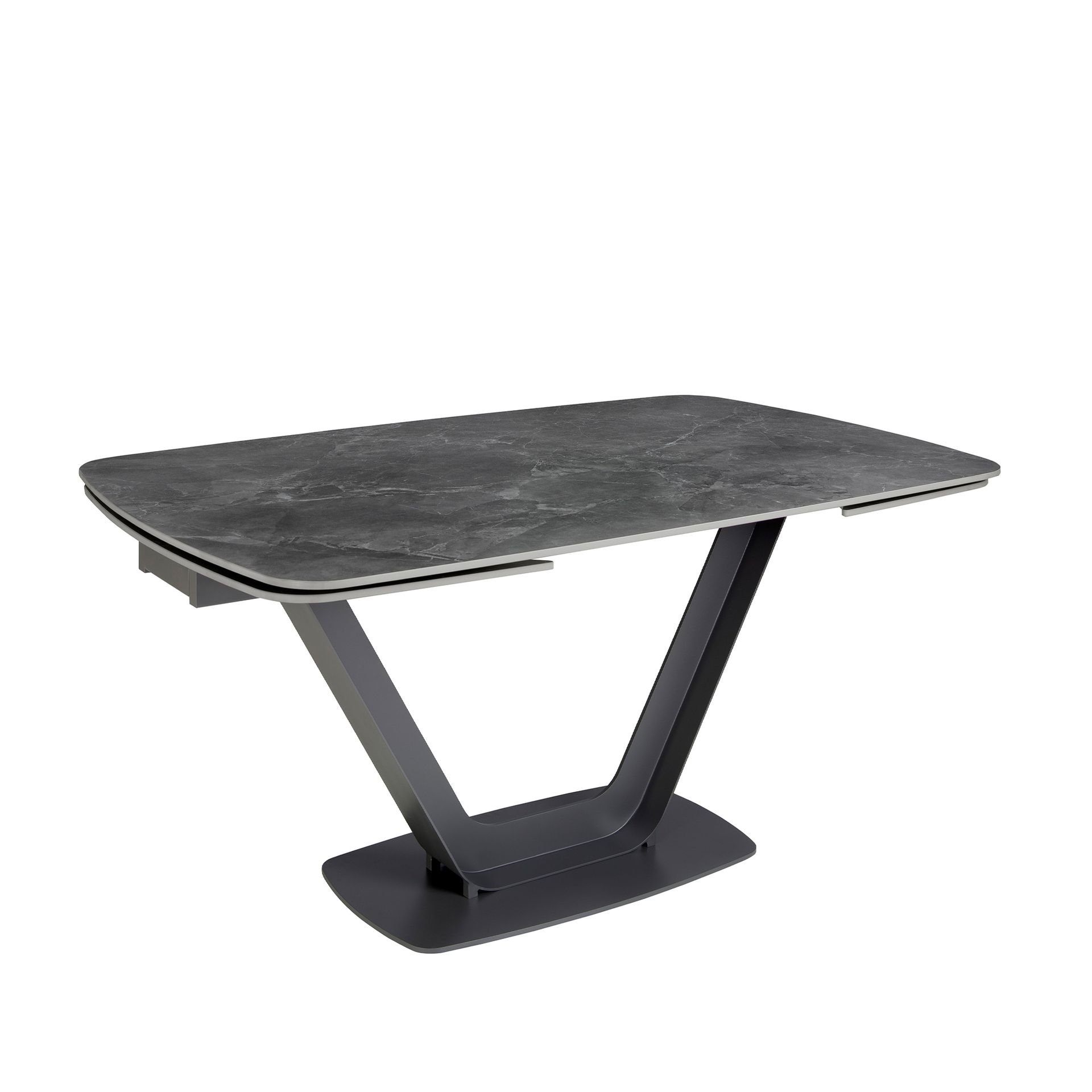 Oval Barrel porcelain marble and black steel extending dining table