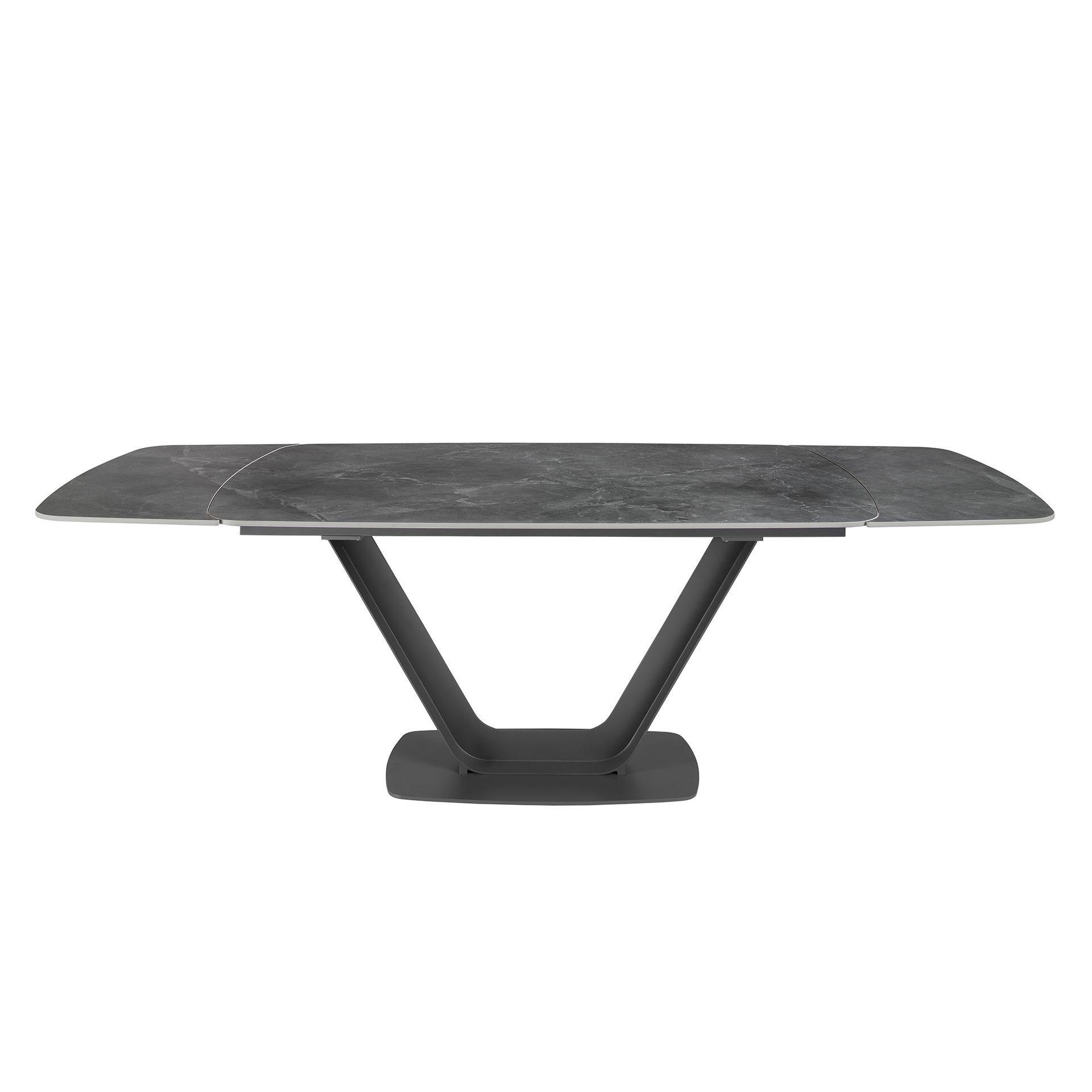 Oval Barrel porcelain marble and black steel extending dining table