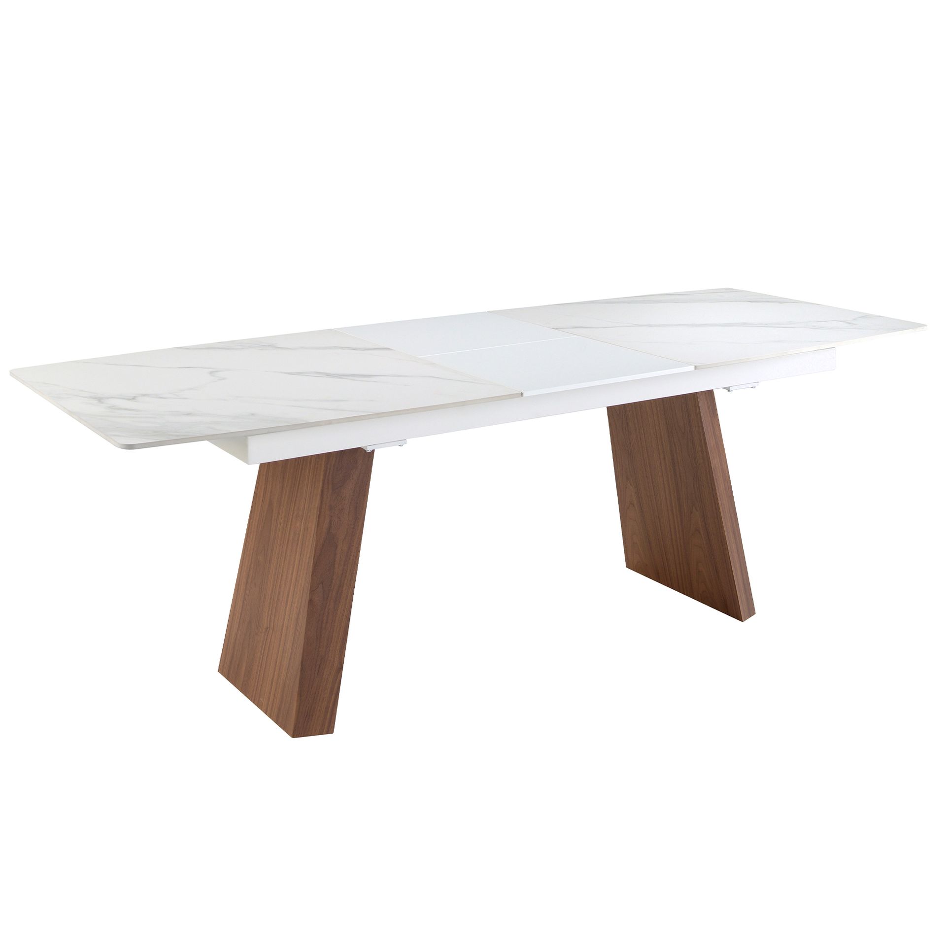 Oval Barrel porcelain marble and walnut extending dining table