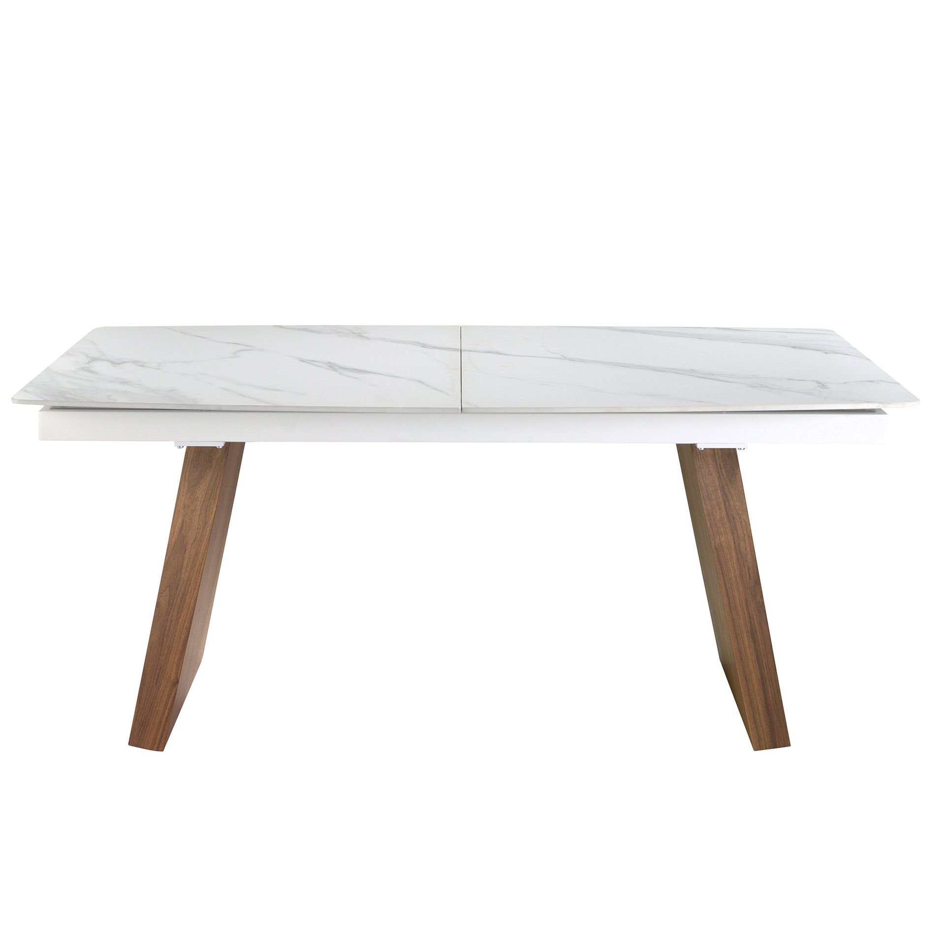 Oval Barrel porcelain marble and walnut extending dining table