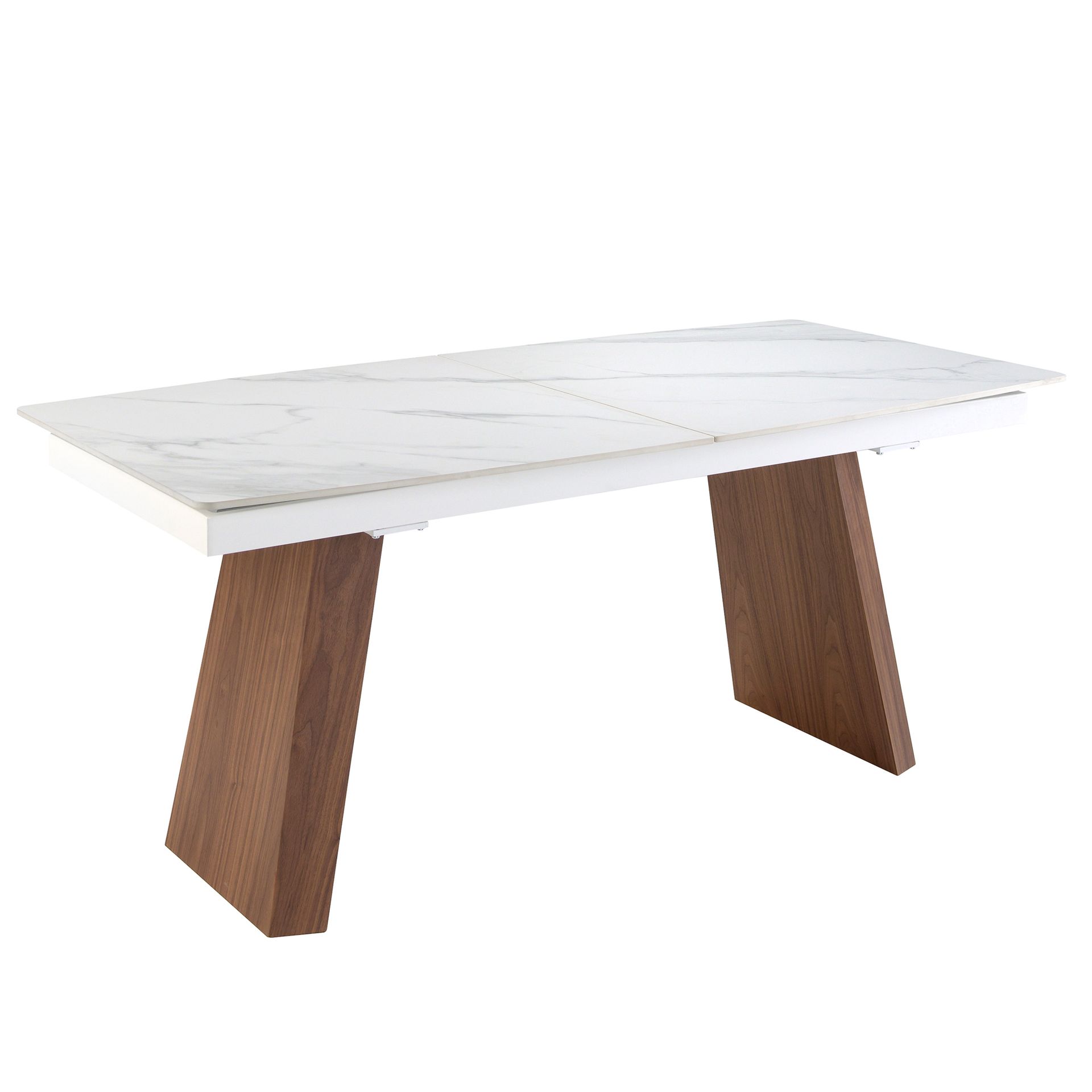 Oval Barrel porcelain marble and walnut extending dining table