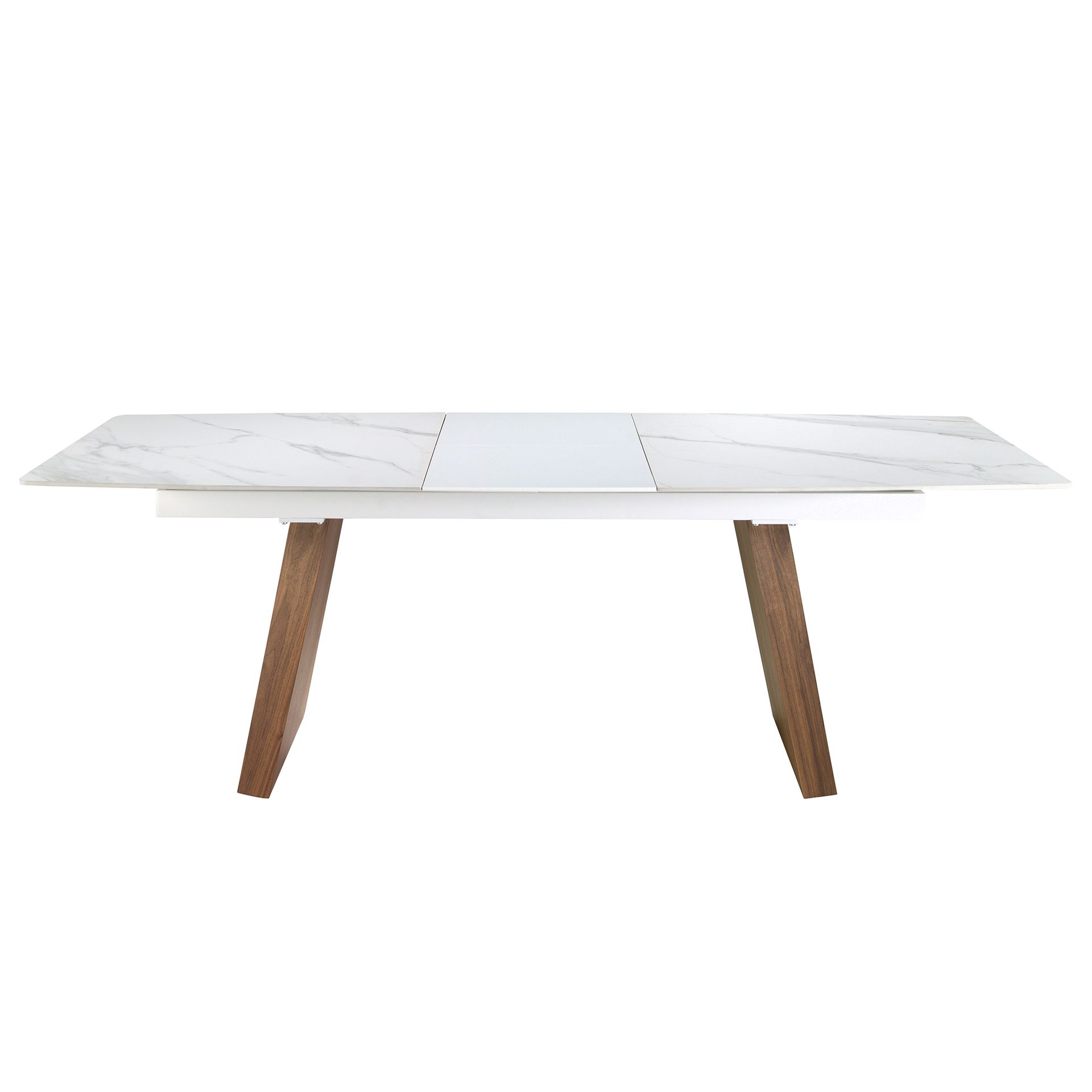 Oval Barrel porcelain marble and walnut extending dining table