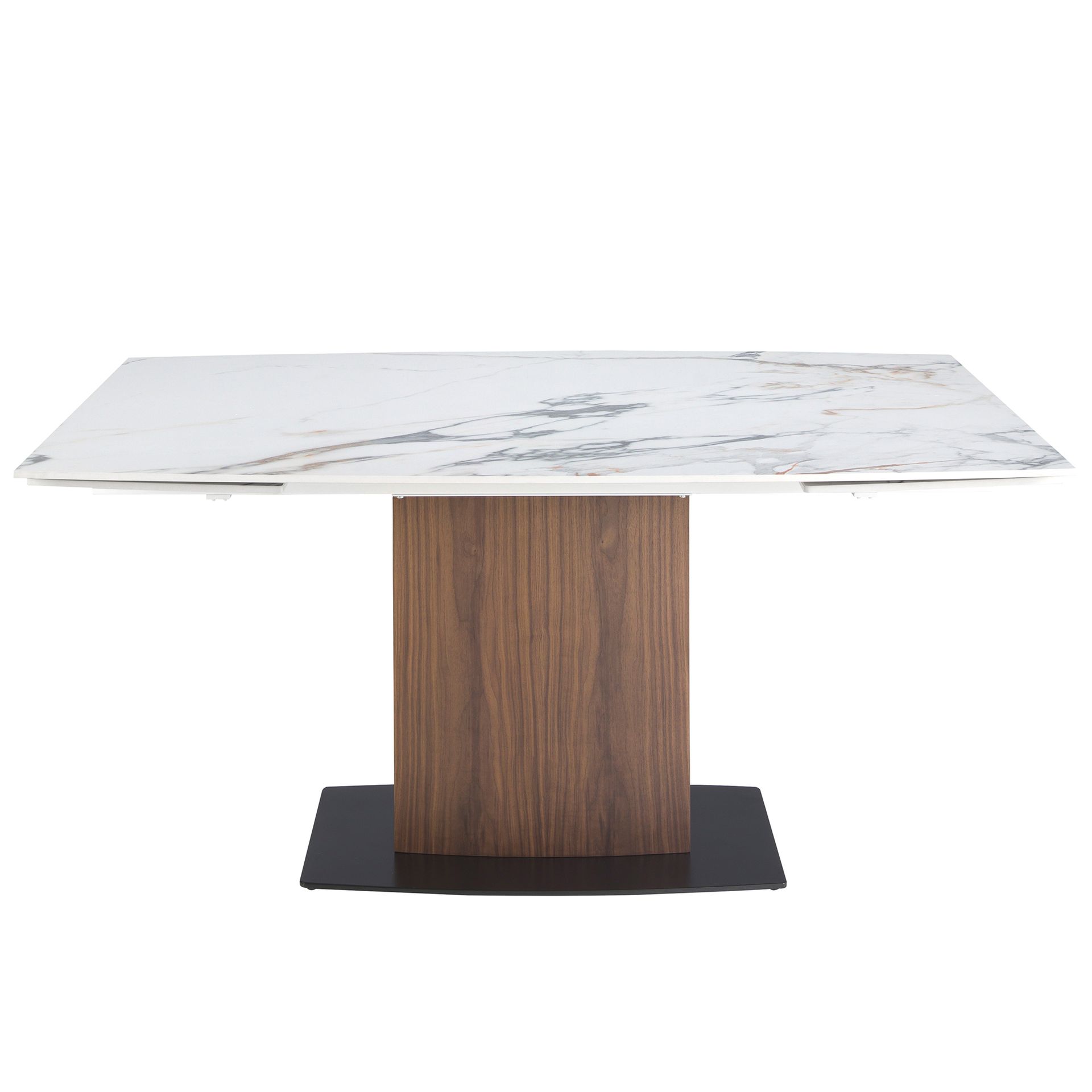 Oval Barrel porcelain marble and walnut extending dining table