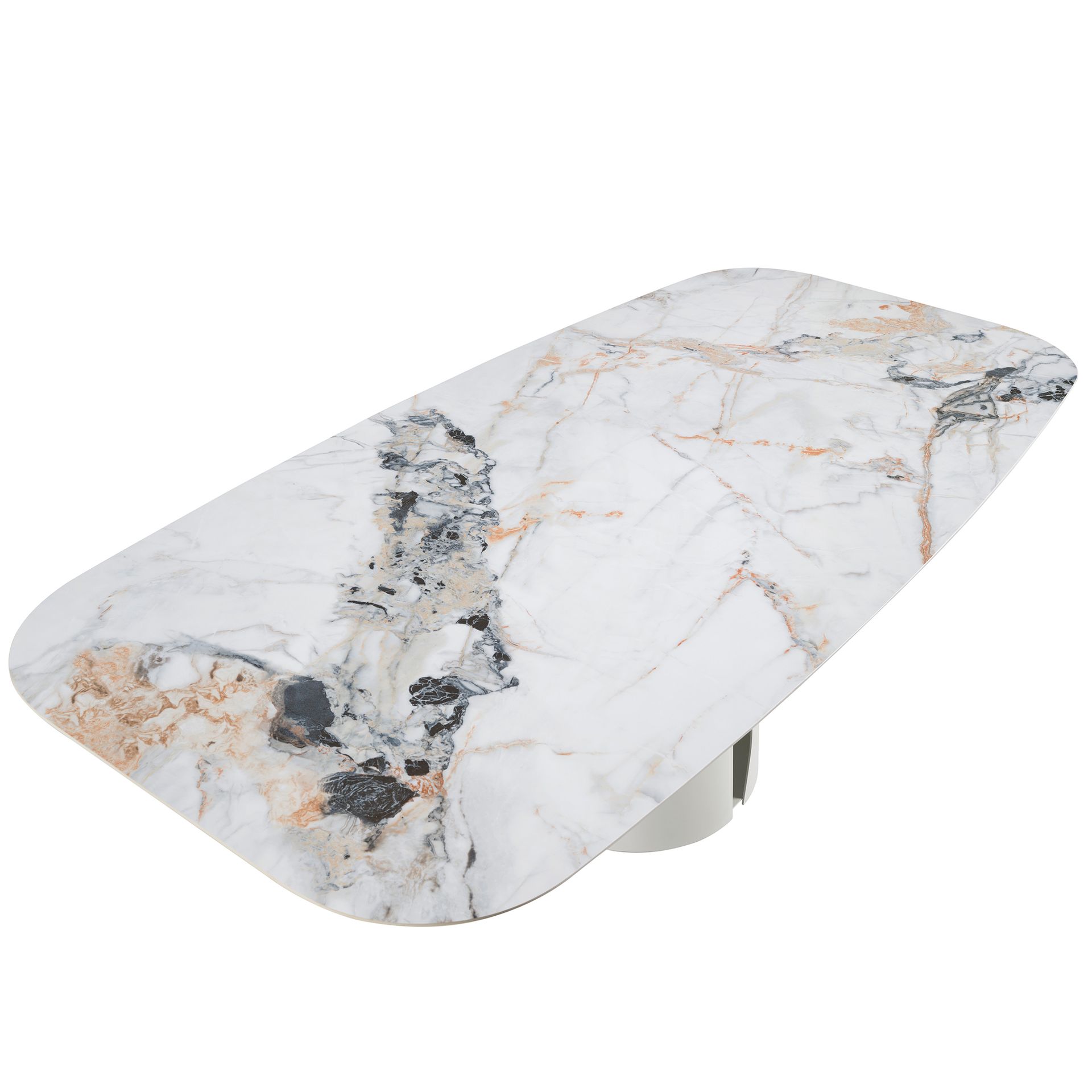 Oval Barrel porcelain marble and white steel dining table