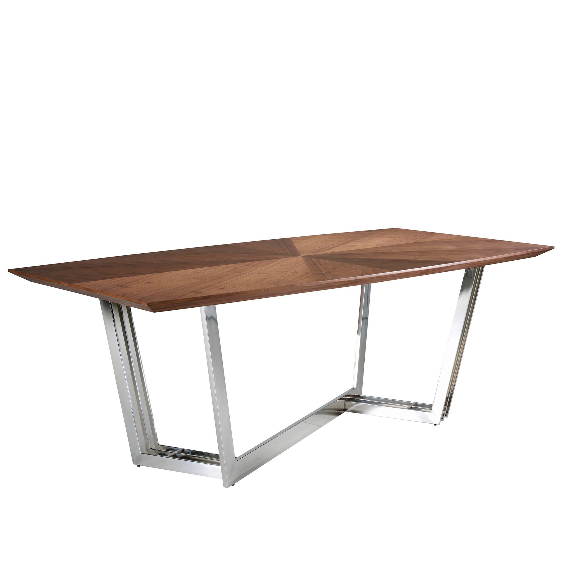 Oval Barrel walnut and chrome-plated steel dining table