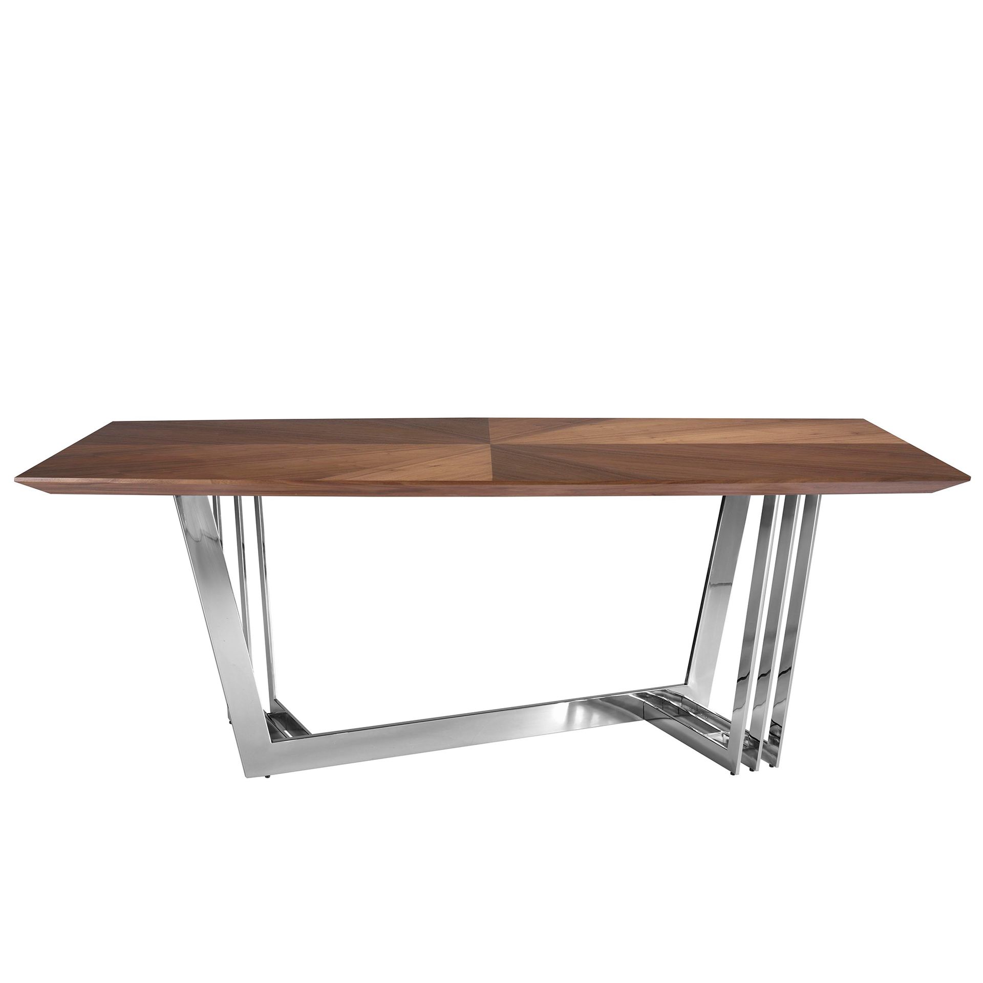 Oval Barrel walnut and chrome-plated steel dining table