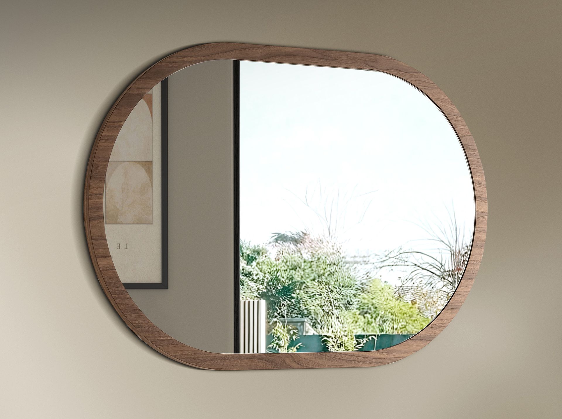 Oval Half Point walnut wall mirror