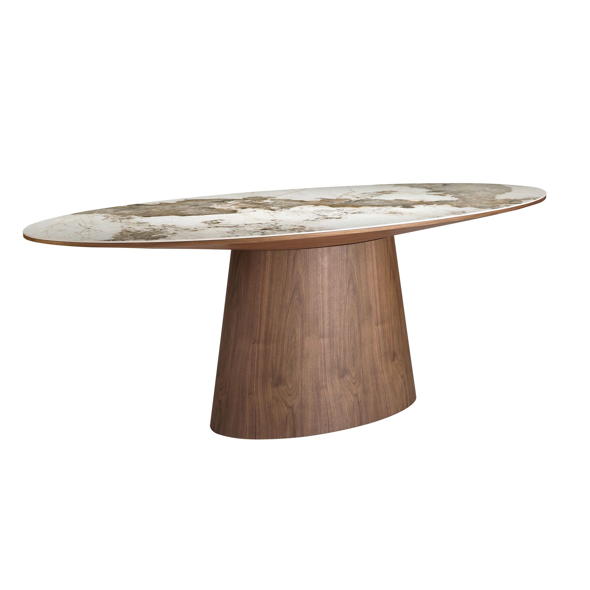 Oval dining table with porcelain marble and walnu