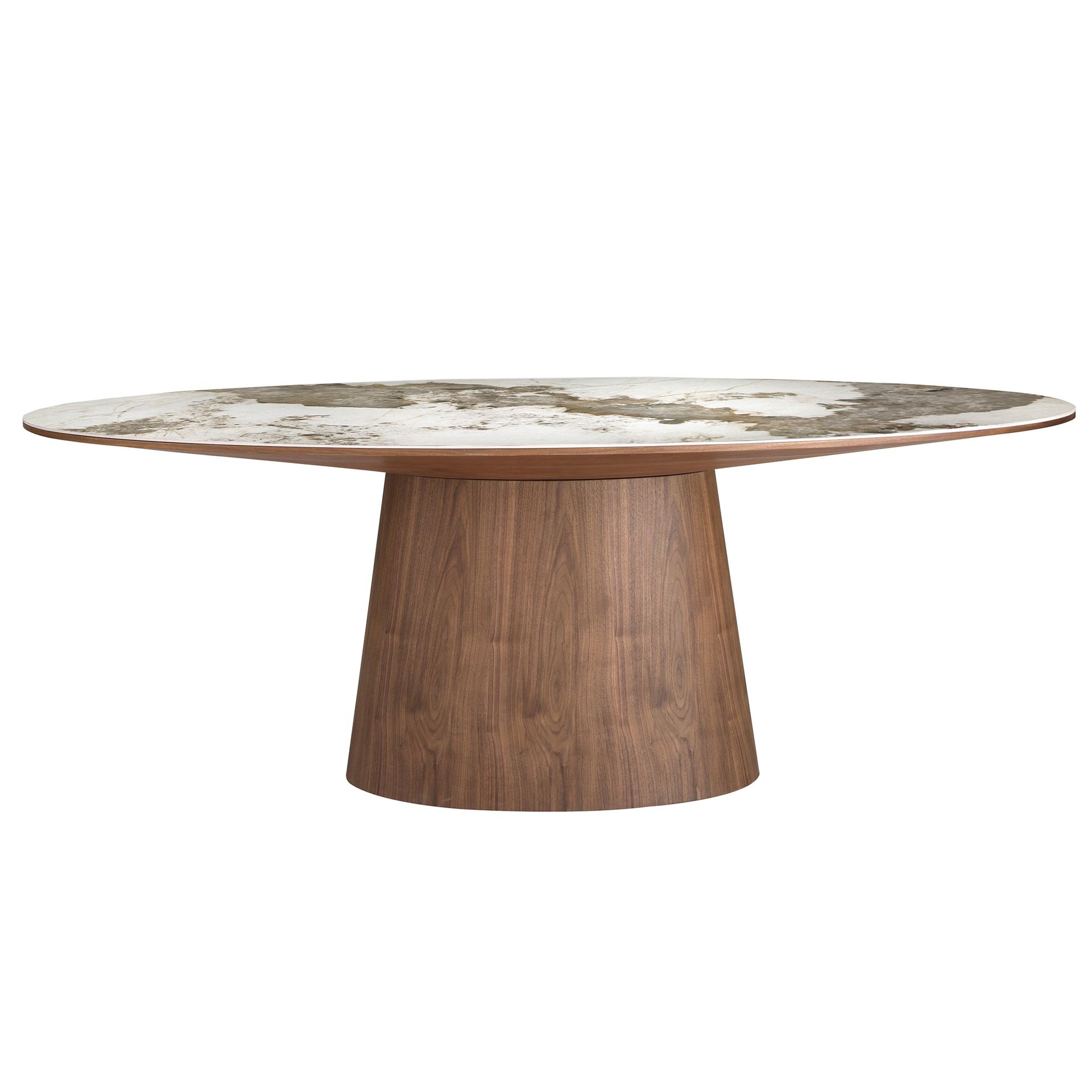Oval dining table with porcelain marble and walnu