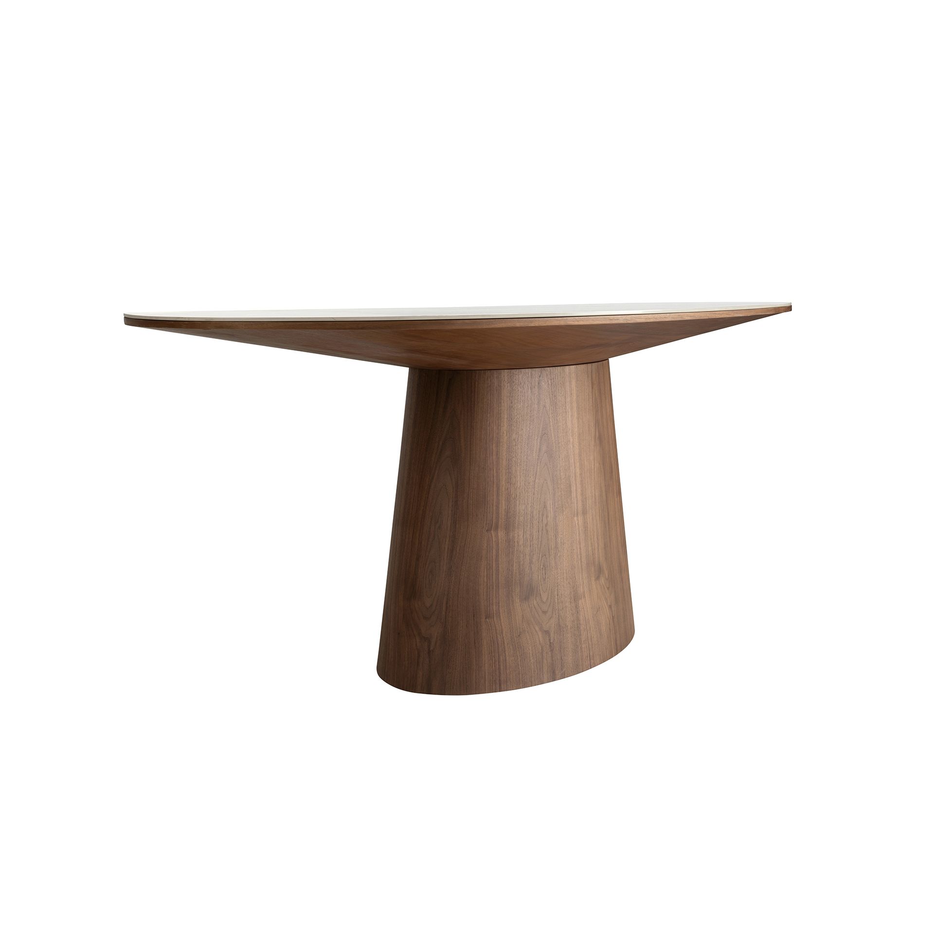 Oval dining table with porcelain marble and walnu