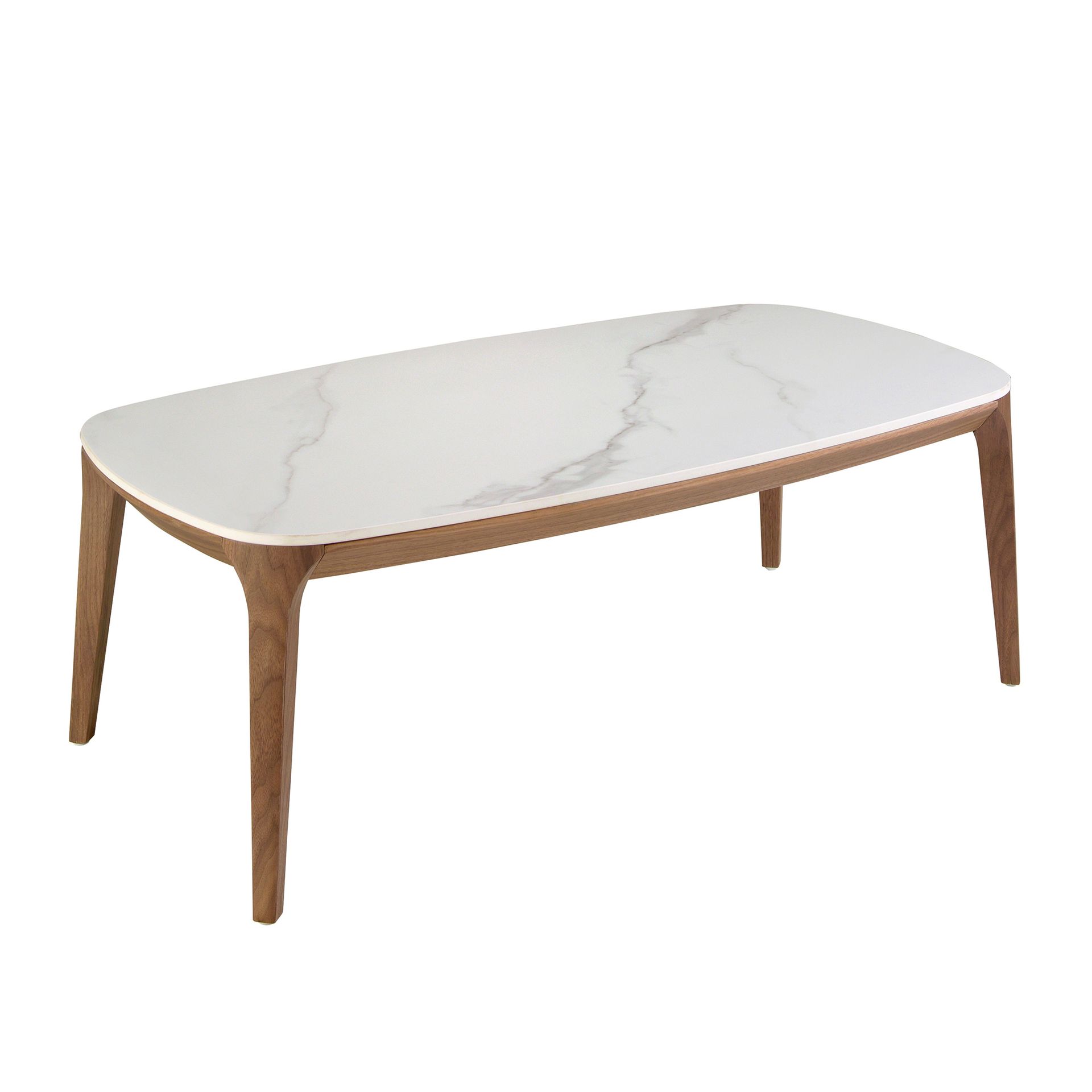 Oval porcelain marble and walnut oval table