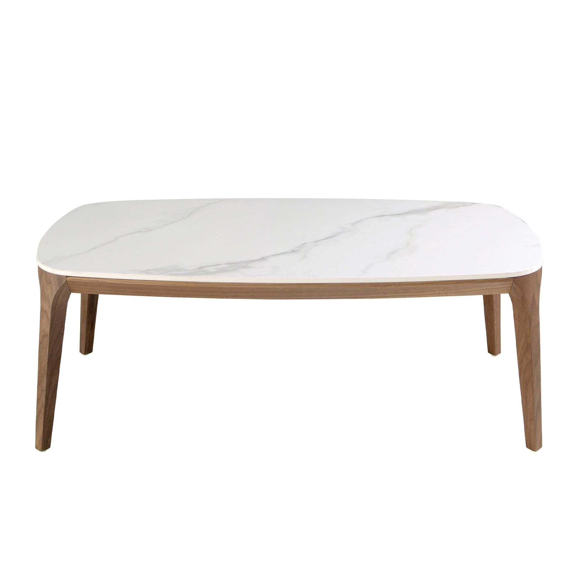 Oval porcelain marble and walnut oval table