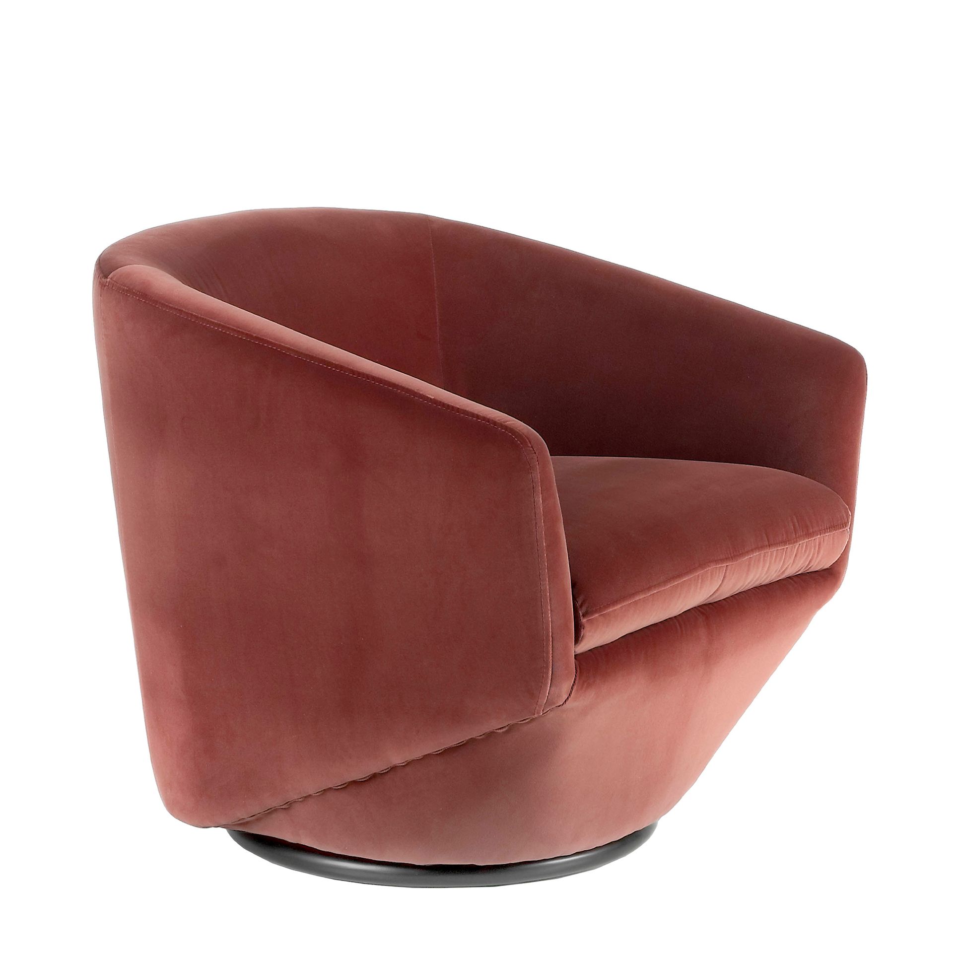 Peach velvet swivel armchair