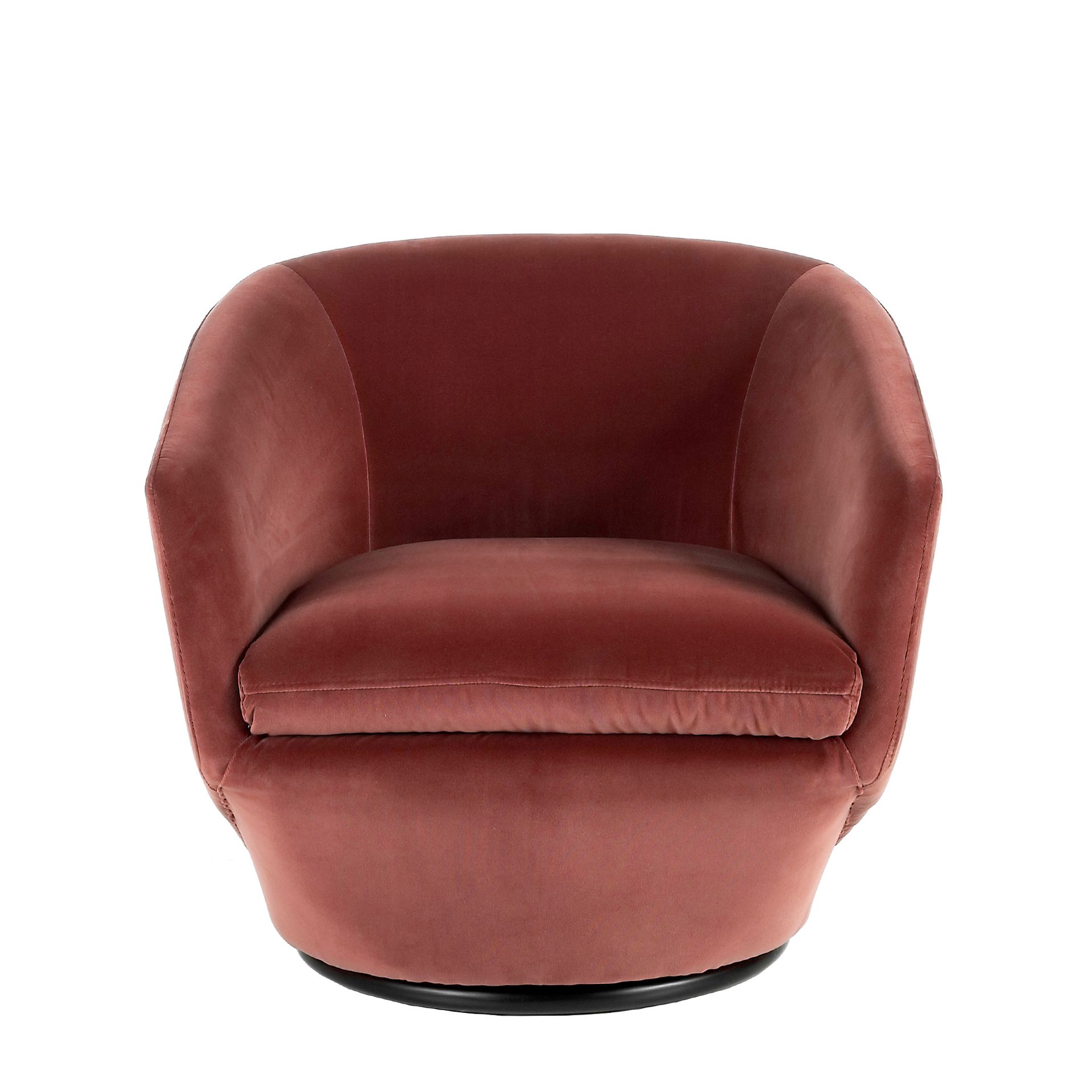 Peach velvet swivel armchair
