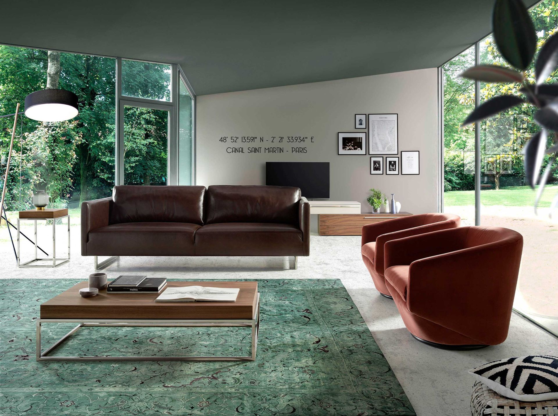 Peach velvet swivel armchair