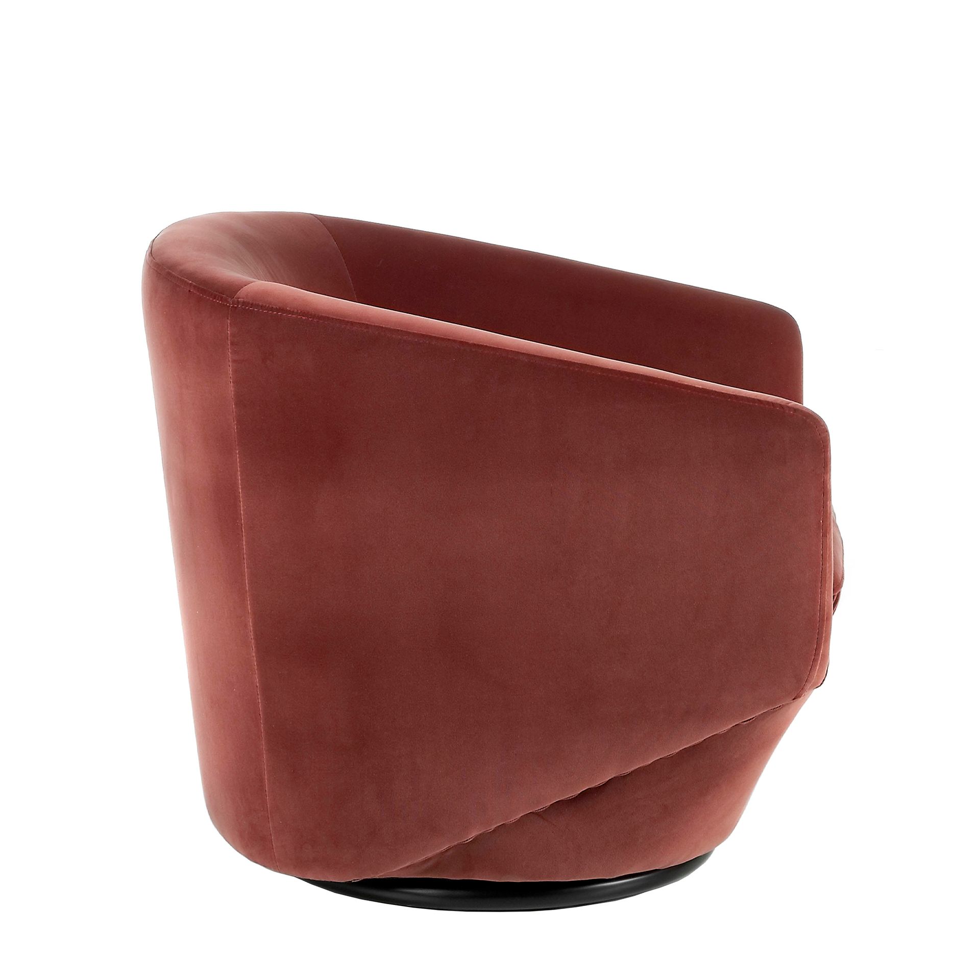 Peach velvet swivel armchair