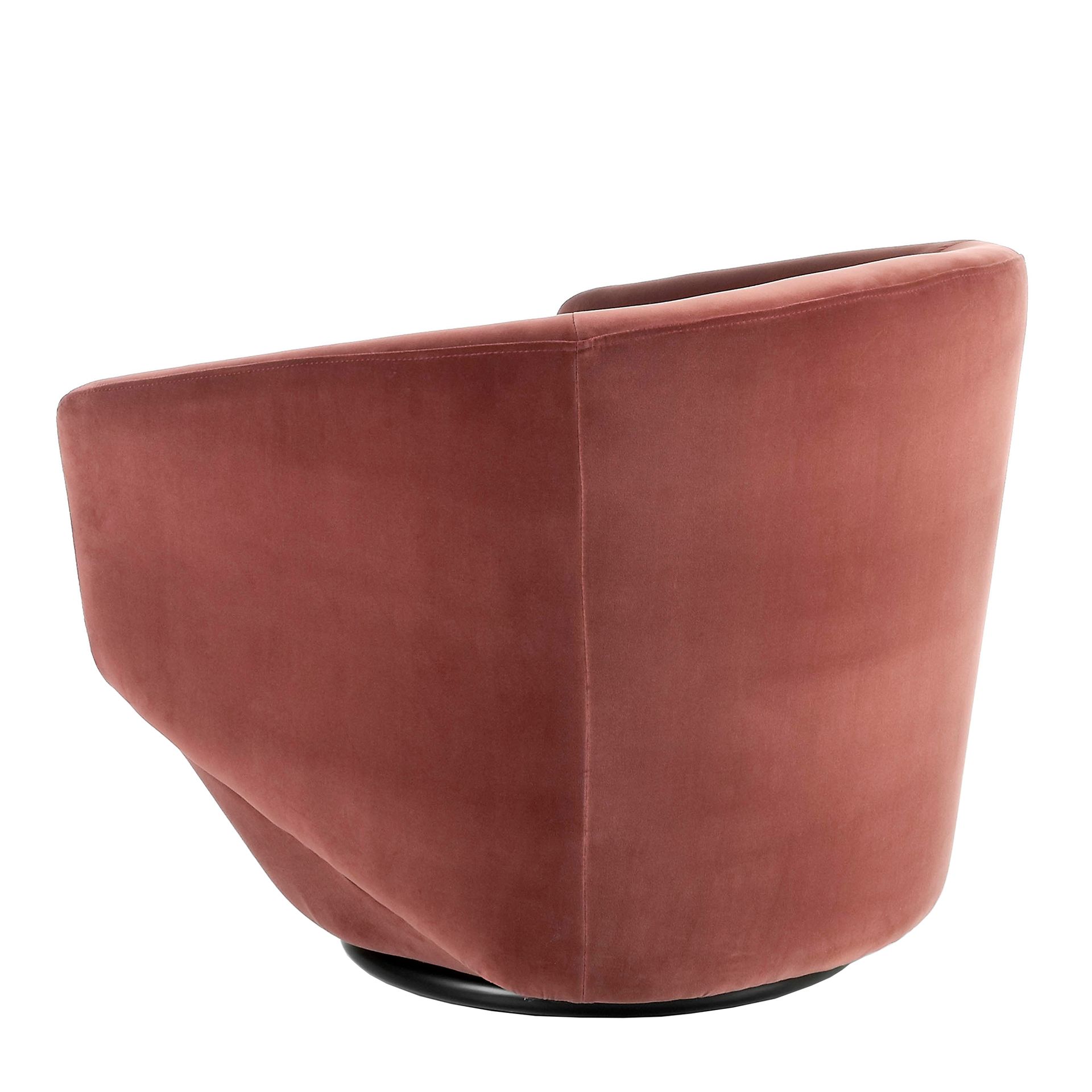 Peach velvet swivel armchair