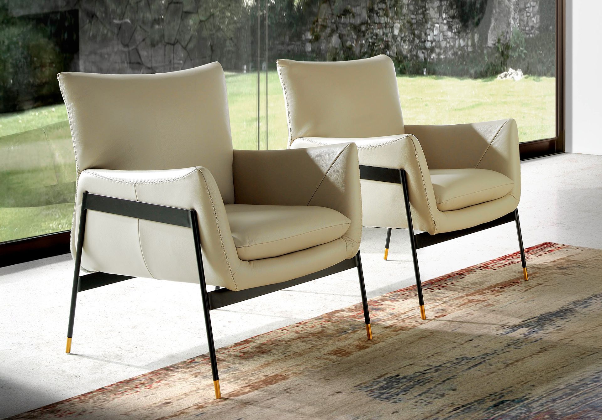 Pearl grey leather armchair