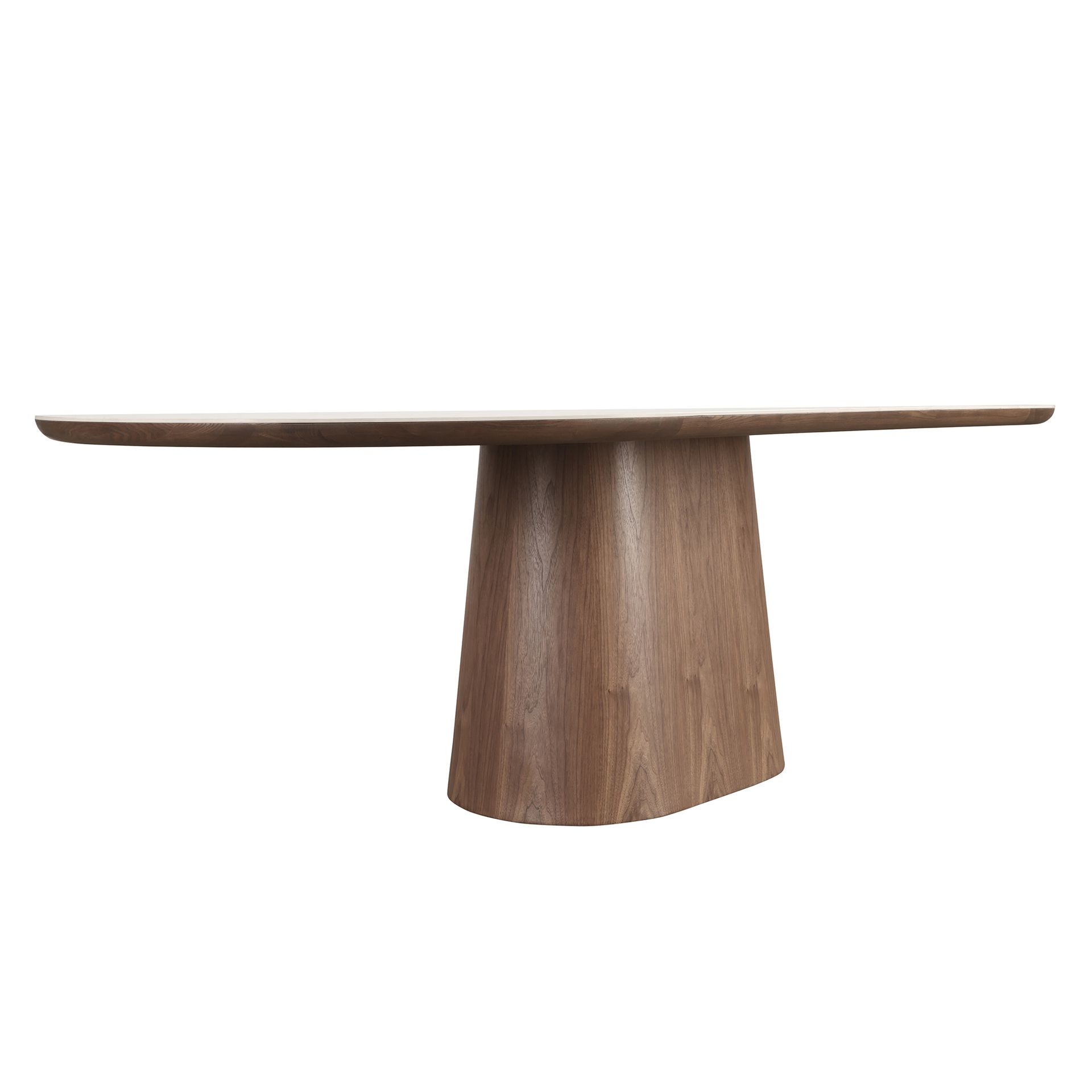 Porcelain marble and walnut half round oval dining table