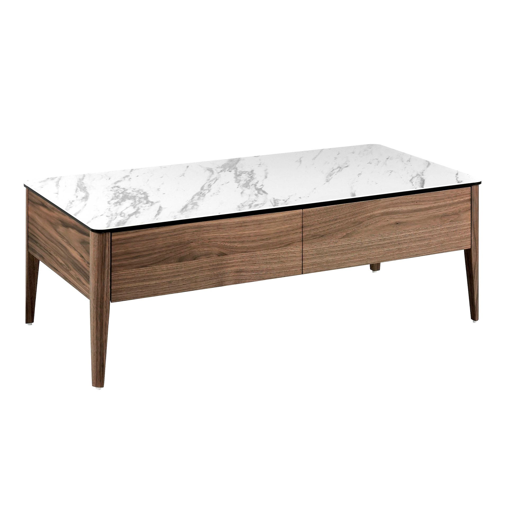 Porcelain marble and walnut rectangular coffee table