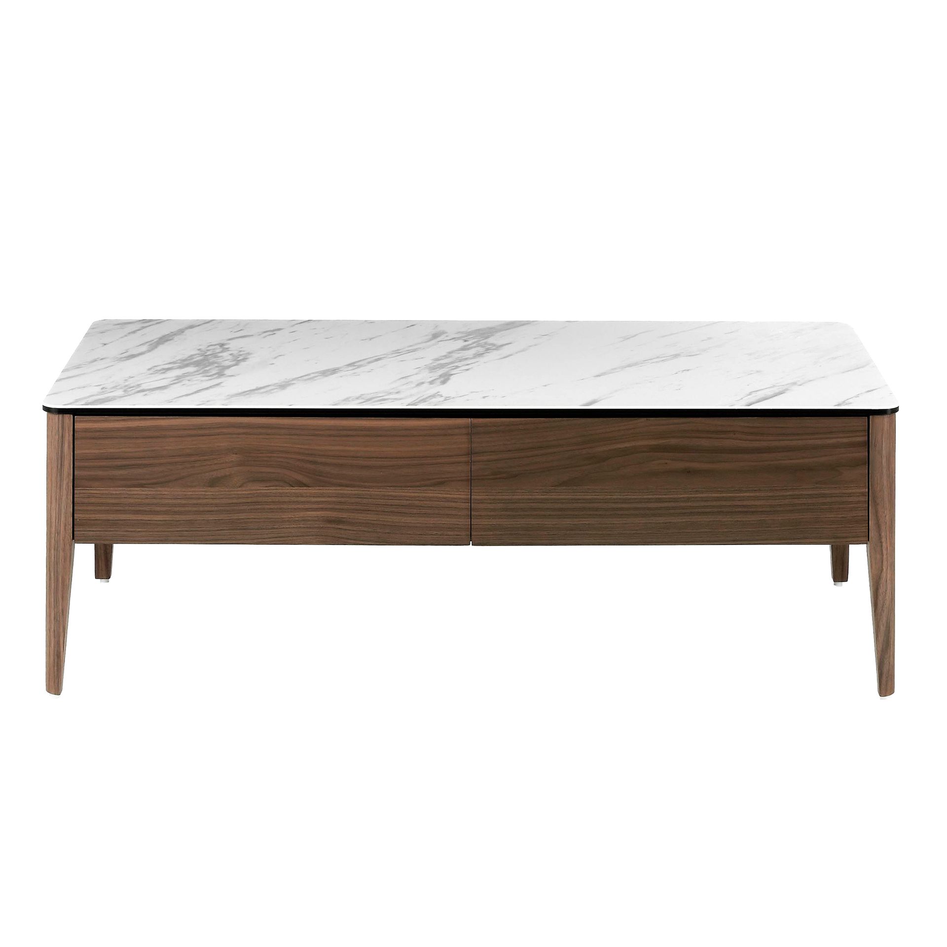 Porcelain marble and walnut rectangular coffee table