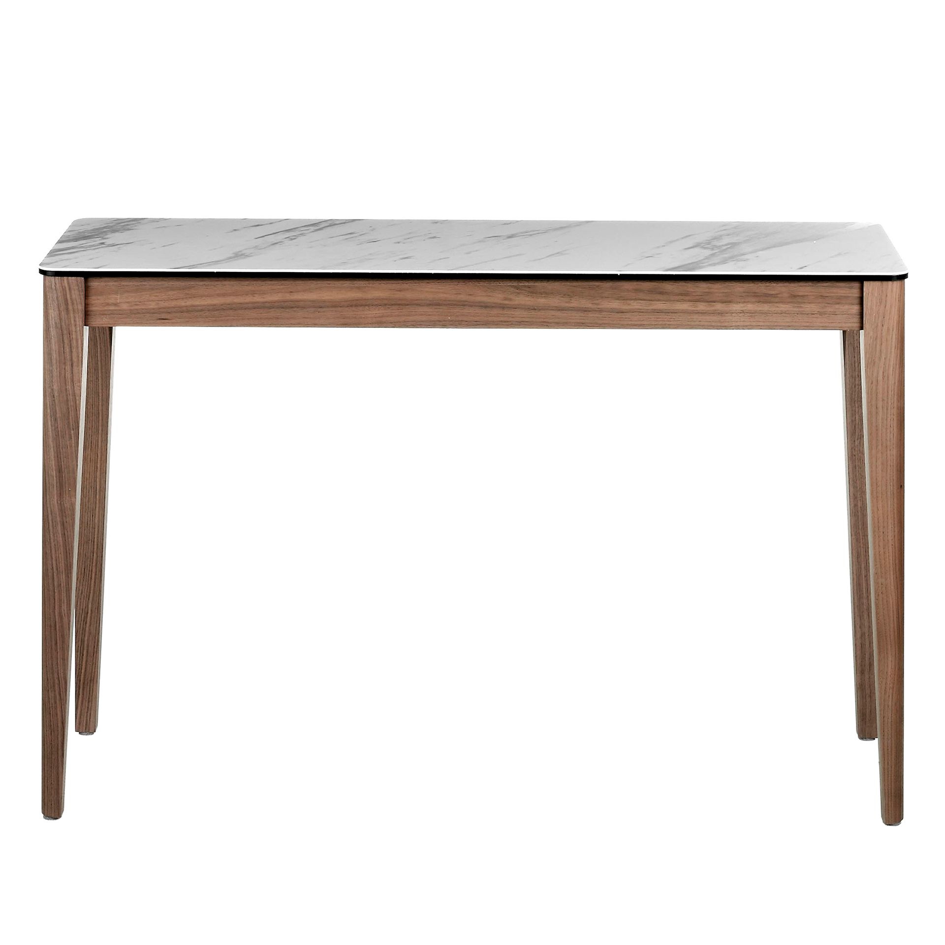 Porcelain marble and walnut rectangular console table