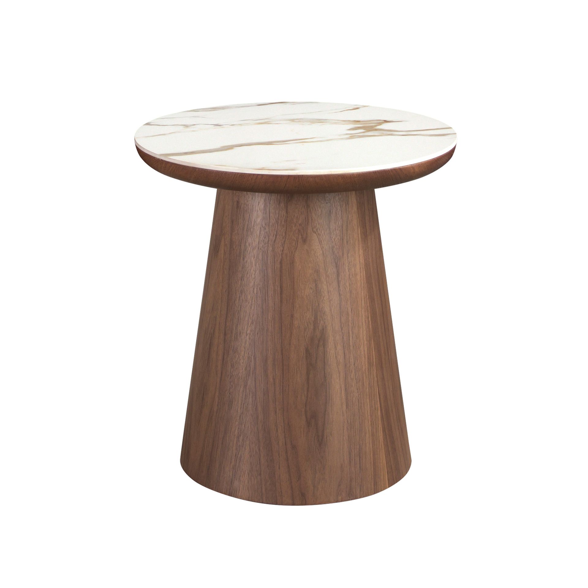 Porcelain marble and walnut round corner table