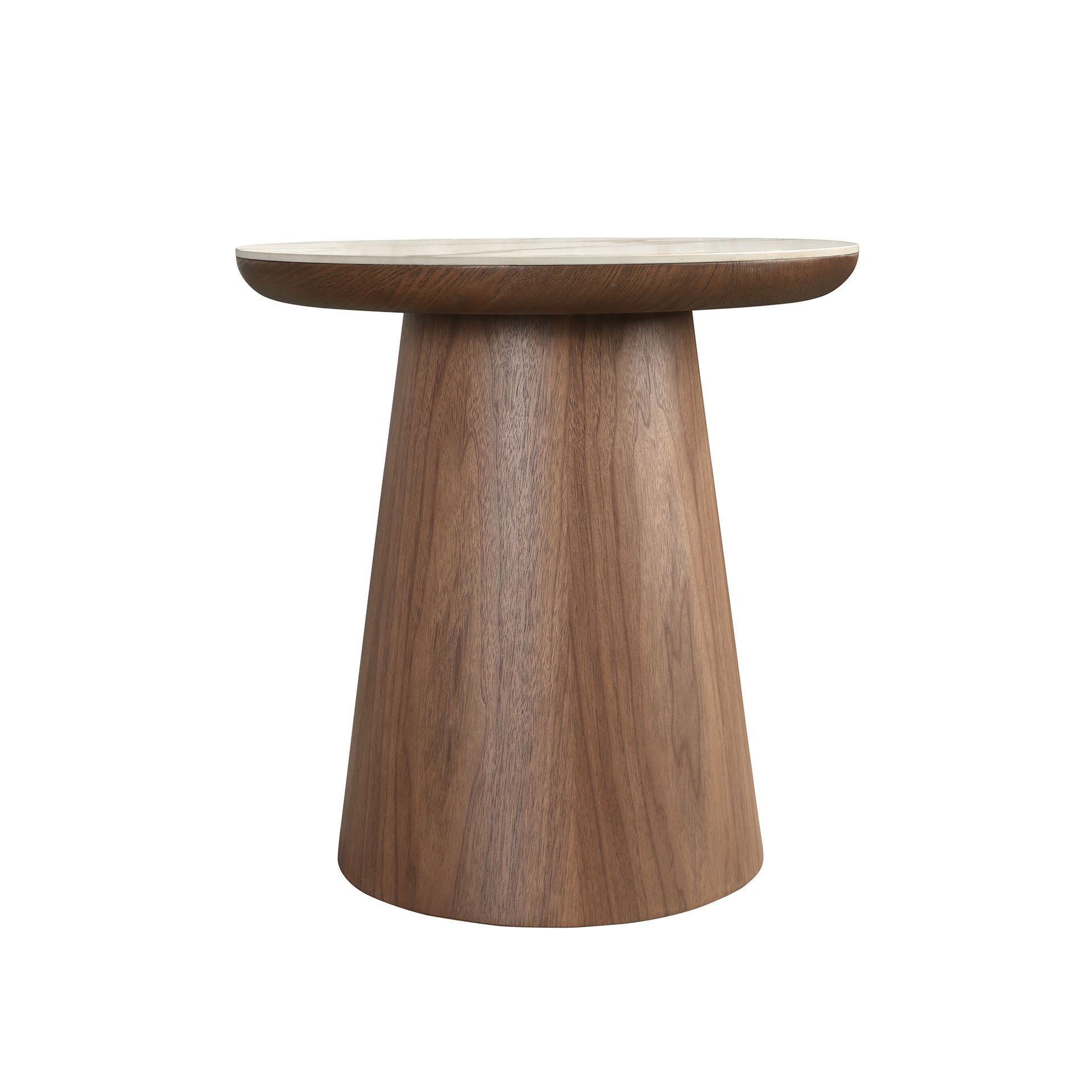 Porcelain marble and walnut round corner table