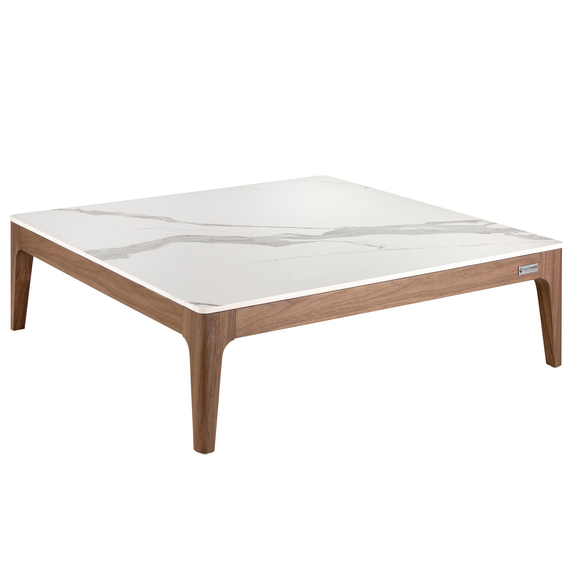Porcelain marble and walnut square coffee table