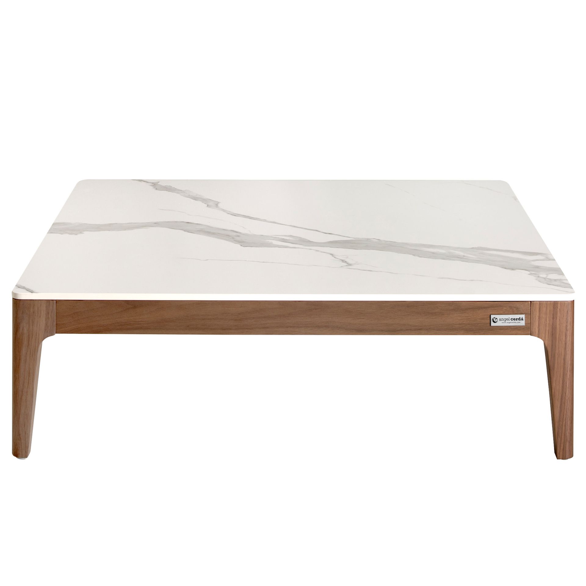 Porcelain marble and walnut square coffee table