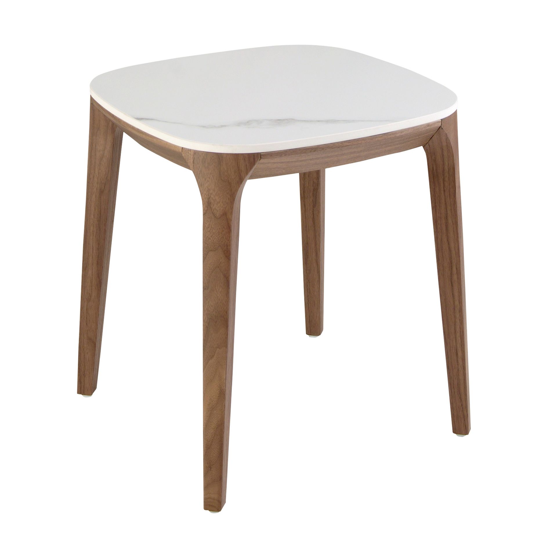 Porcelain marble and walnut square corner table